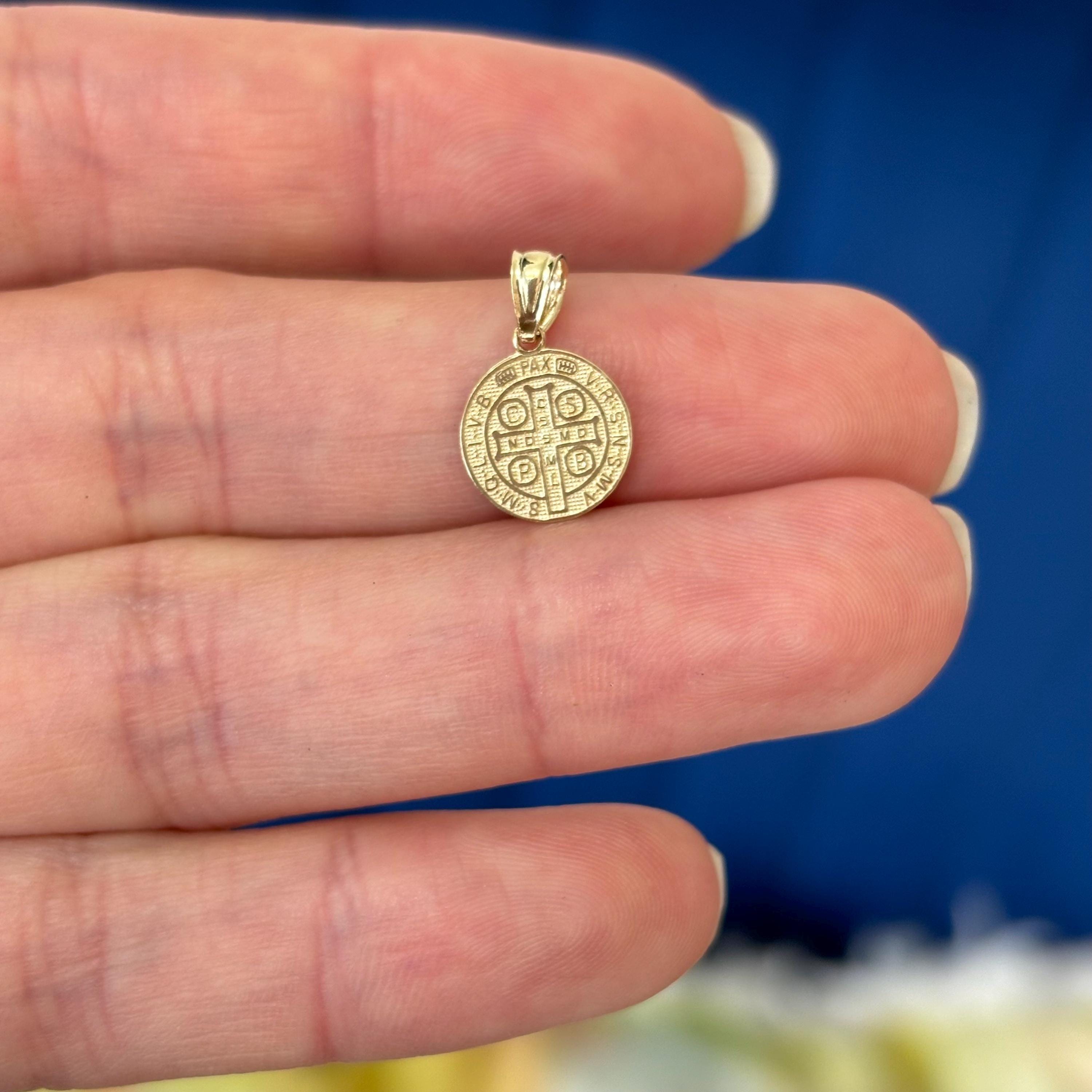 14k Gold San Benito St Benedict  2-Sided Small Medal Pendant