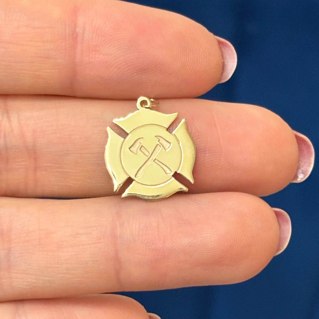14k Yellow Gold Fireman Shield Engravable Pendant