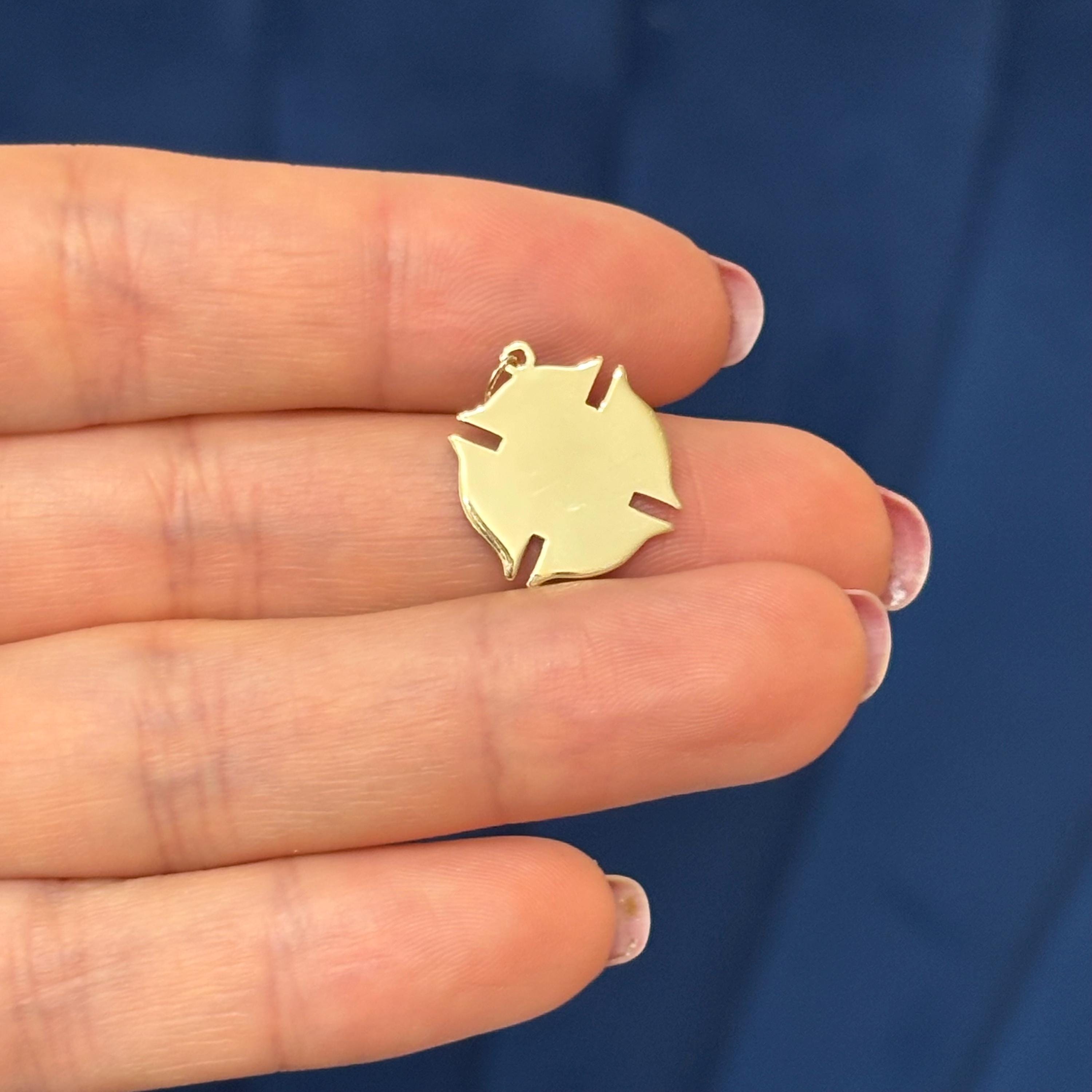 14k Yellow Gold Fireman Shield Engravable Pendant
