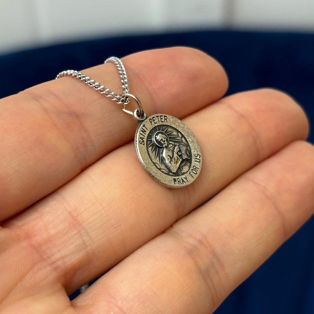 Sterling Silver St. Peter Medal 18”Necklace