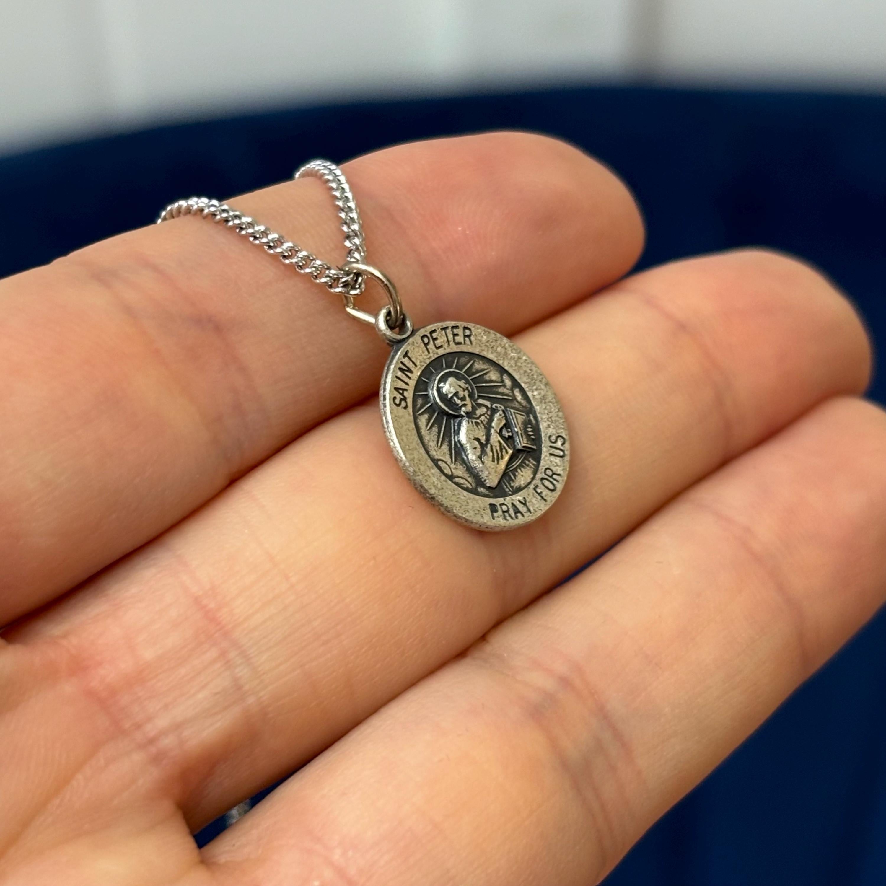Sterling Silver St. Peter Medal 18”Necklace