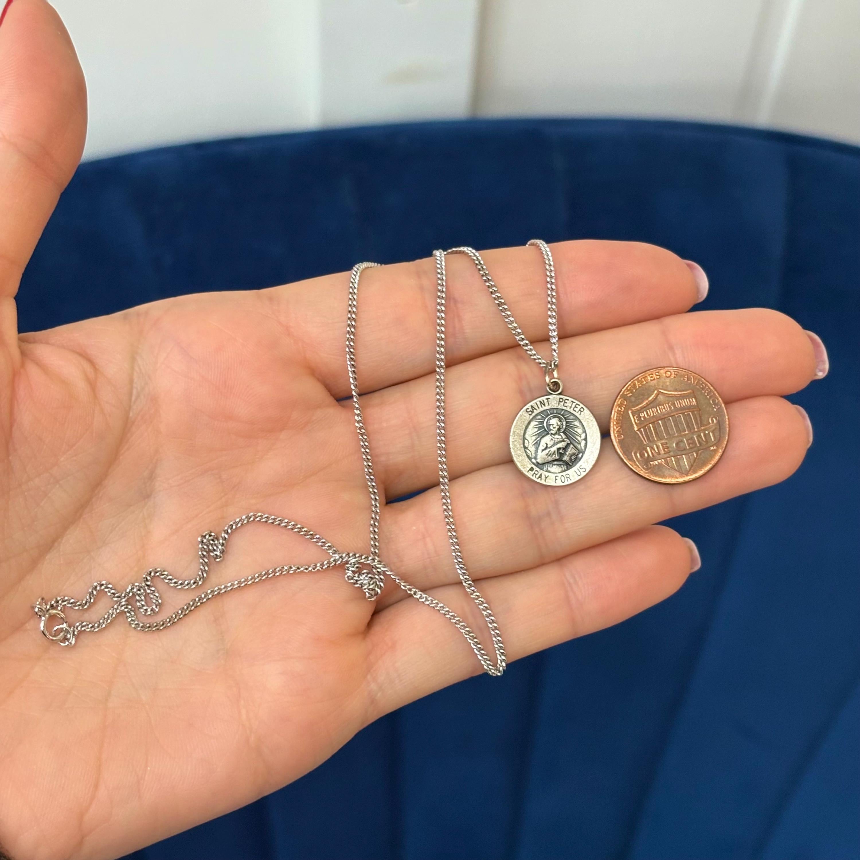 Sterling Silver St. Peter Medal 18”Necklace