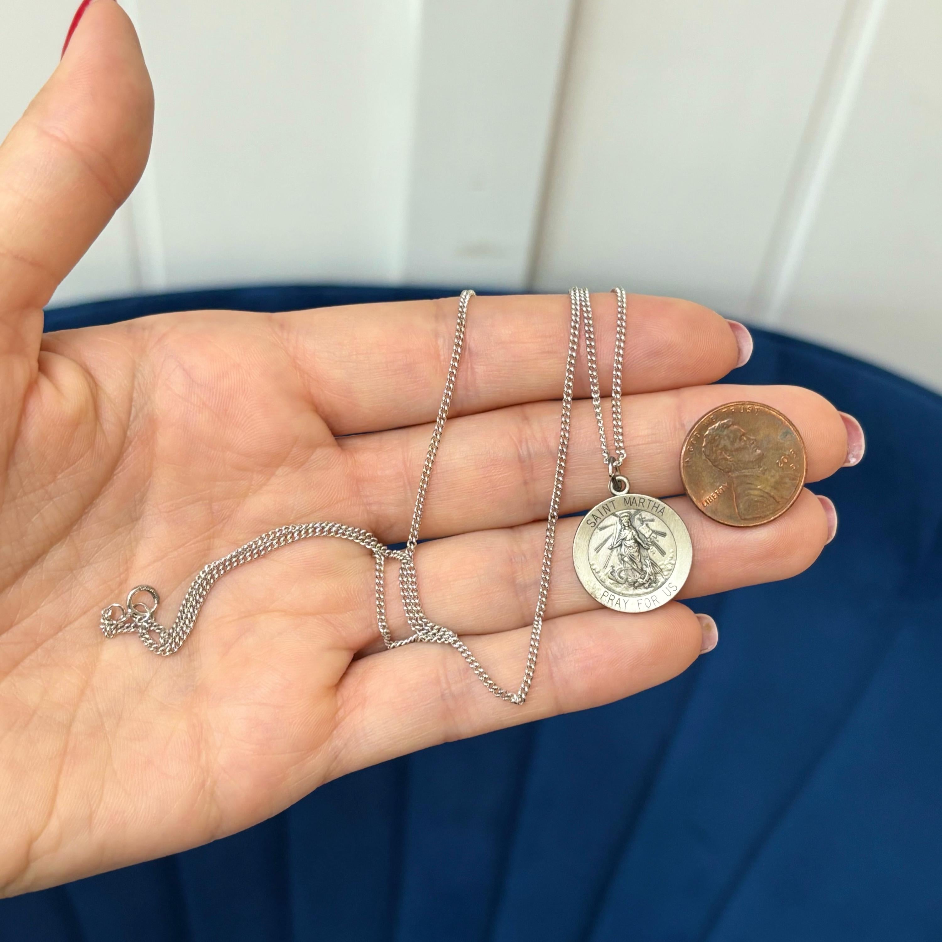 Sterling Silver St. Martha Medal 18”Necklace