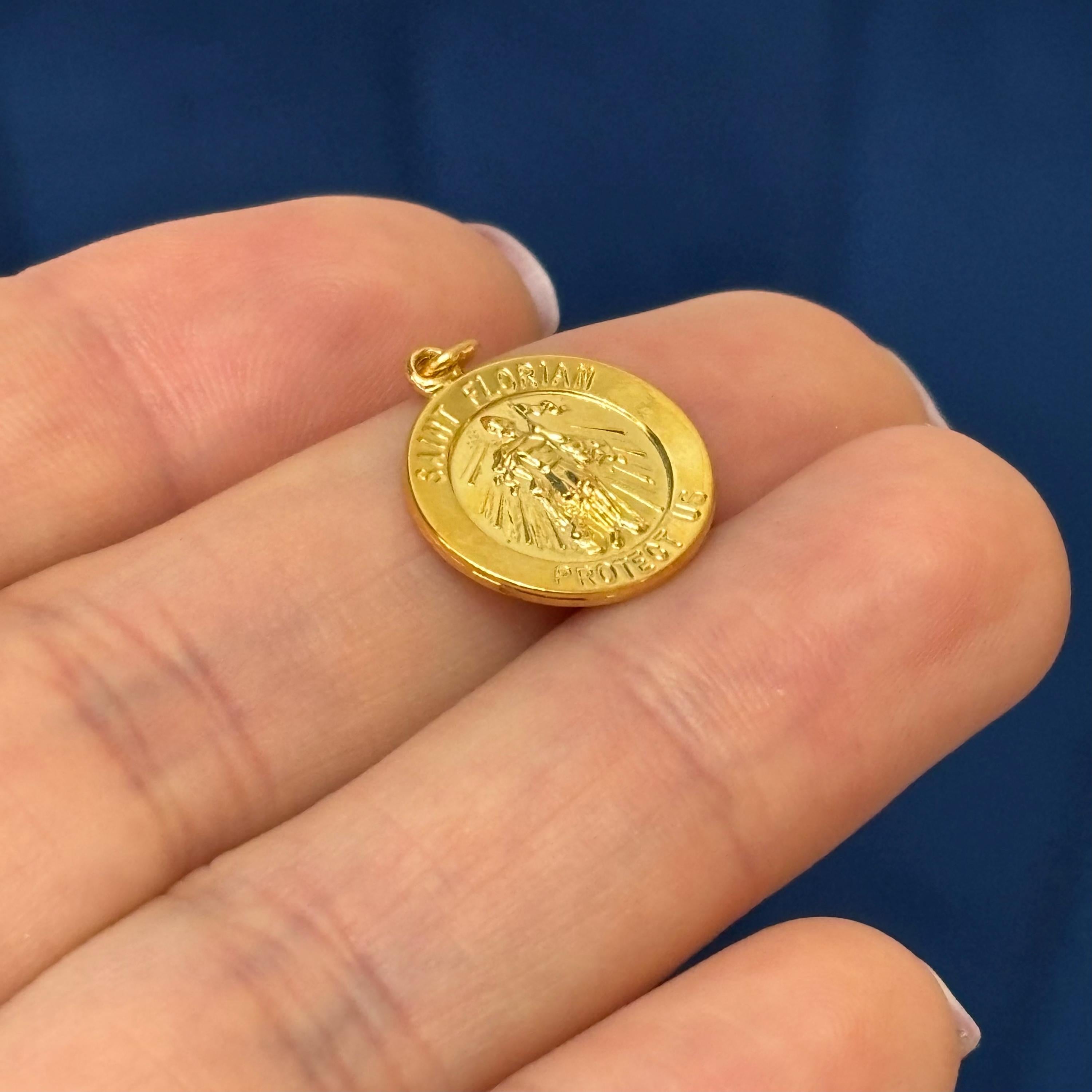 Sterling Silver 24k Gold-plated St Florian Round Medal Pendant