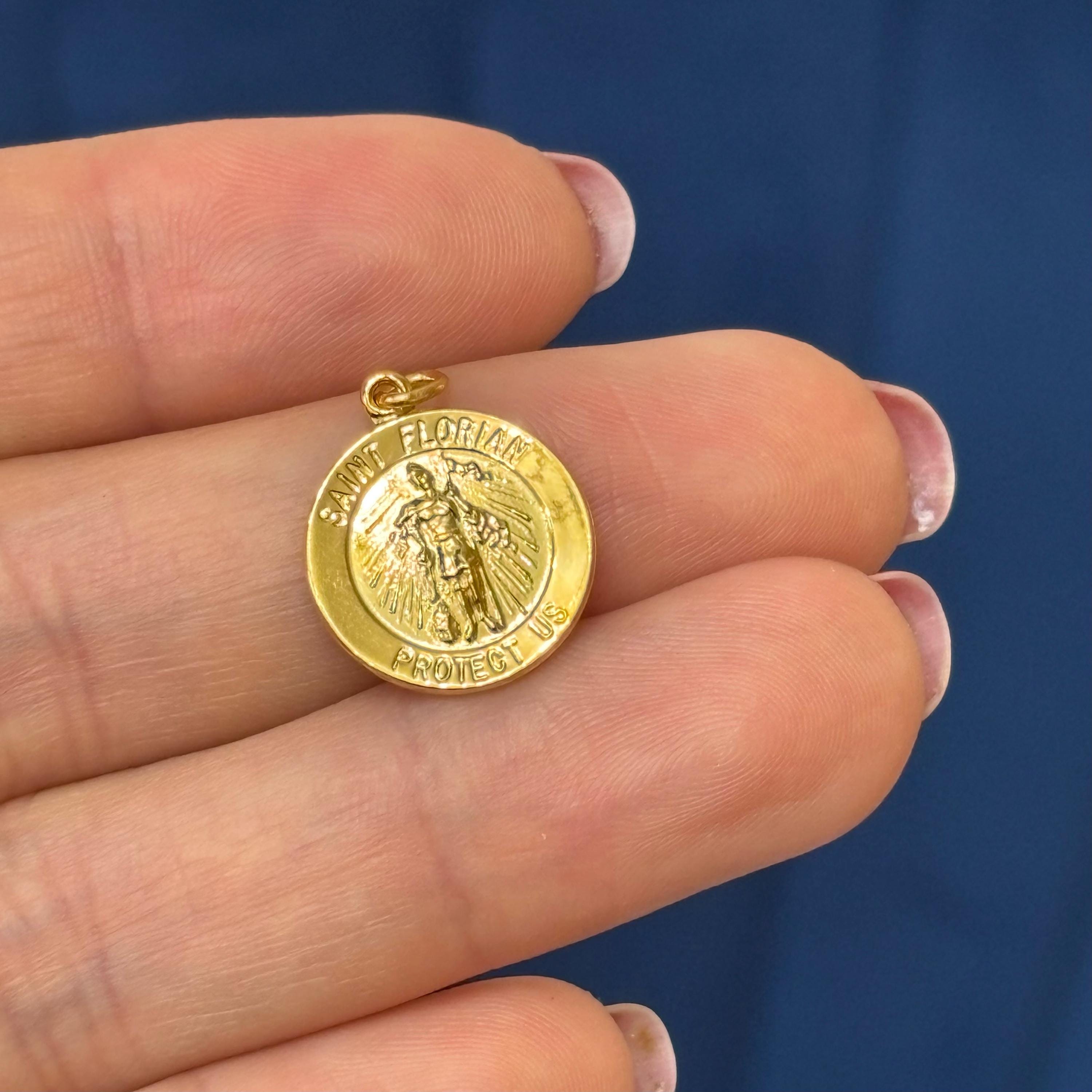 Sterling Silver 24k Gold-plated St Florian Round Medal Pendant