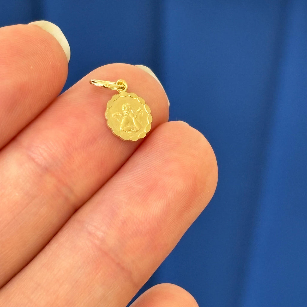 14k Yellow Gold Baby Angel Round Cherub Charm Pendant