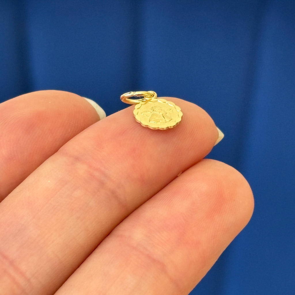 14k Yellow Gold Baby Angel Round Cherub Charm Pendant