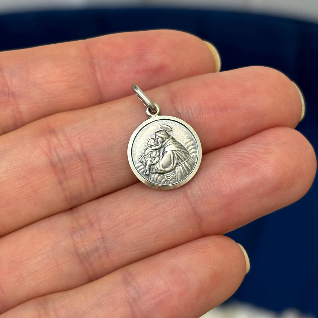 Sterling Silver Antiqued St Anthony Round Medal Pendant