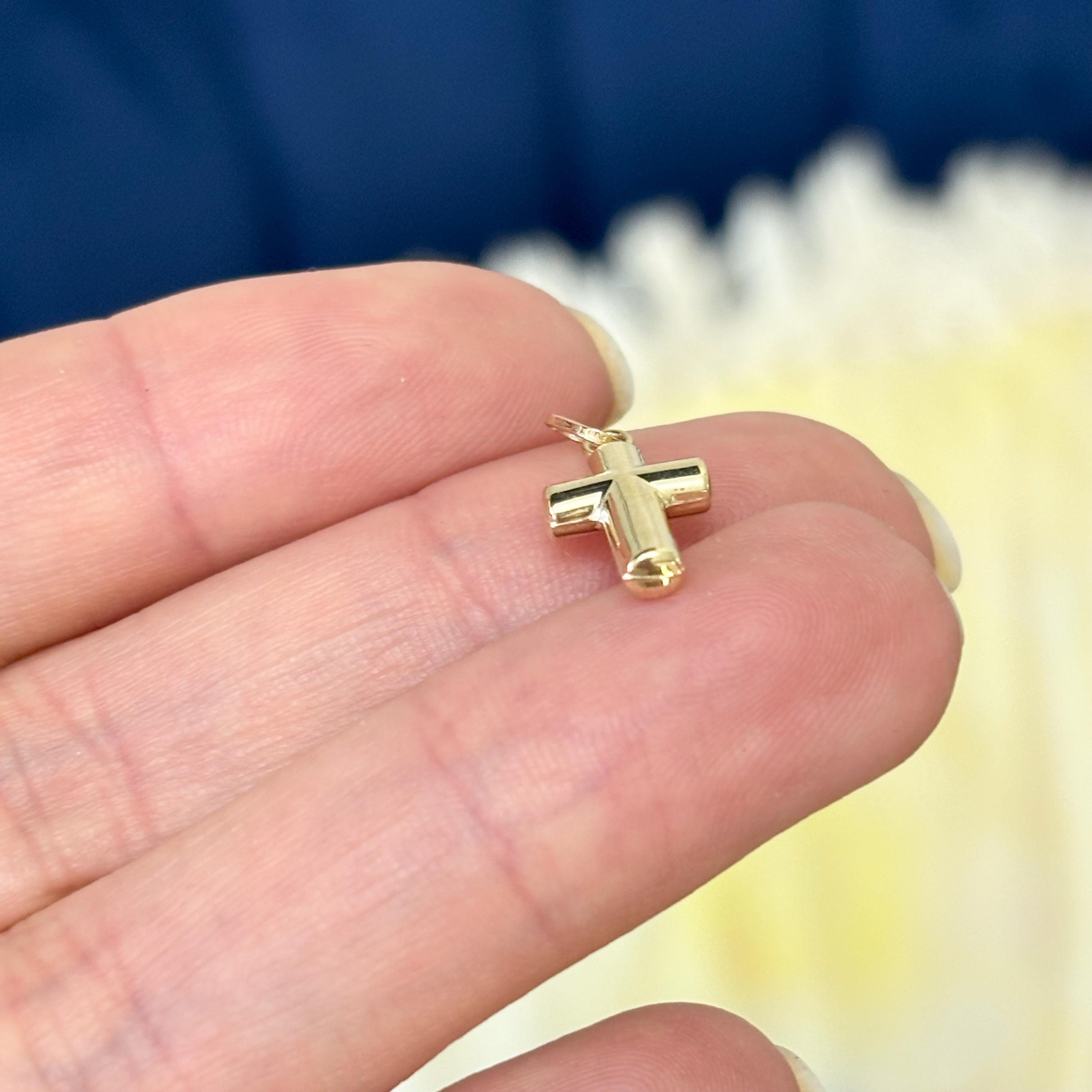 14k Gold Puffed Cross Small Charm Pendant