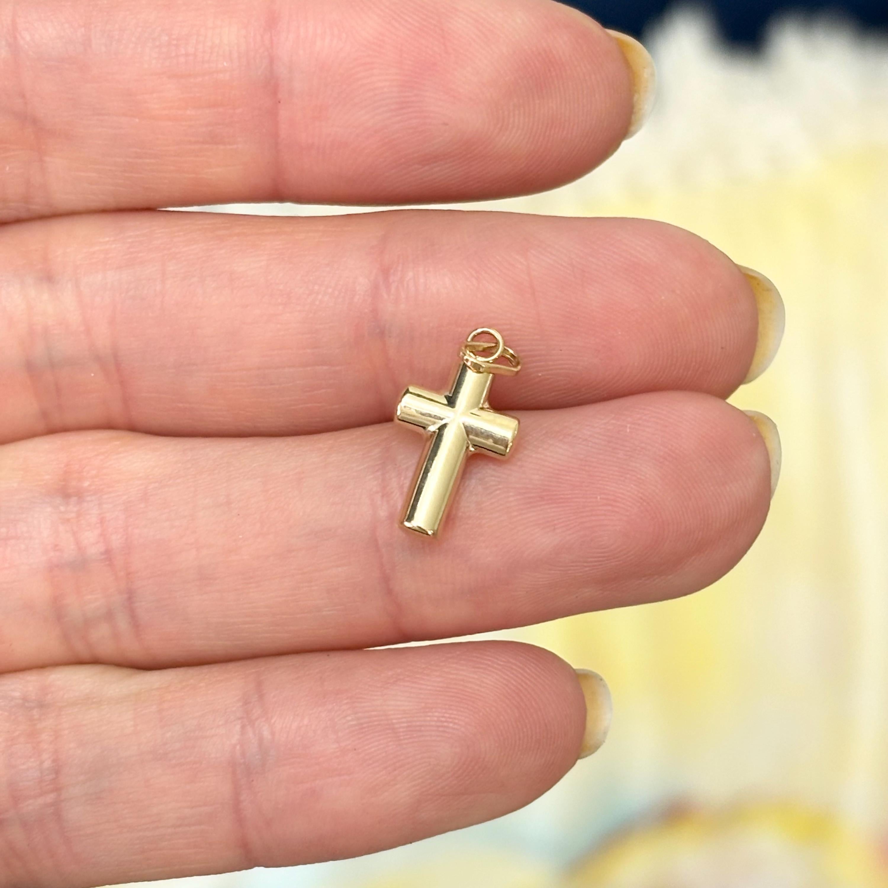 14k Gold Puffed Cross Small Charm Pendant