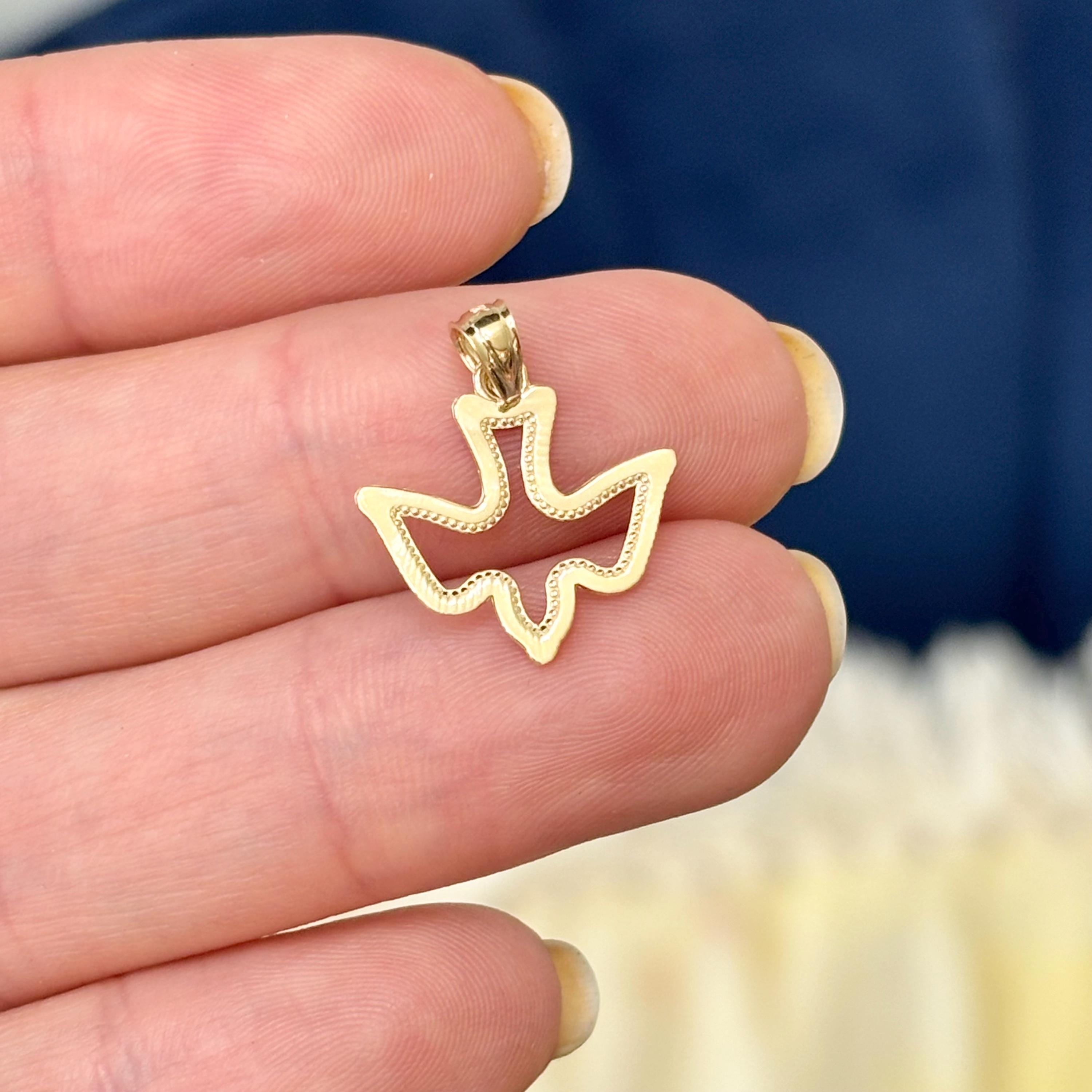 10k Gold  Dove Polished Beaded Charm Pendant