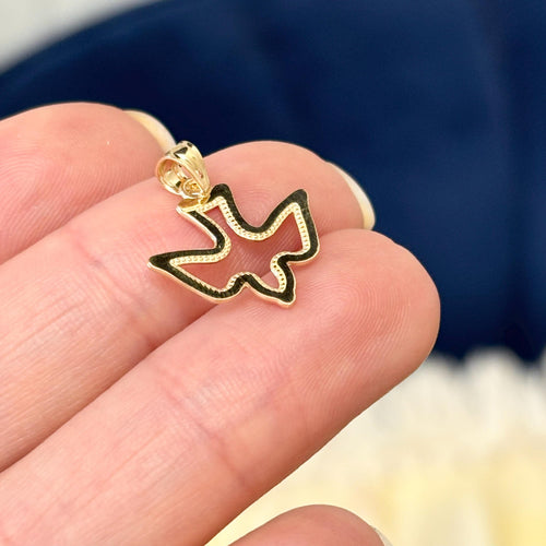 10k Gold  Dove Polished Beaded Charm Pendant