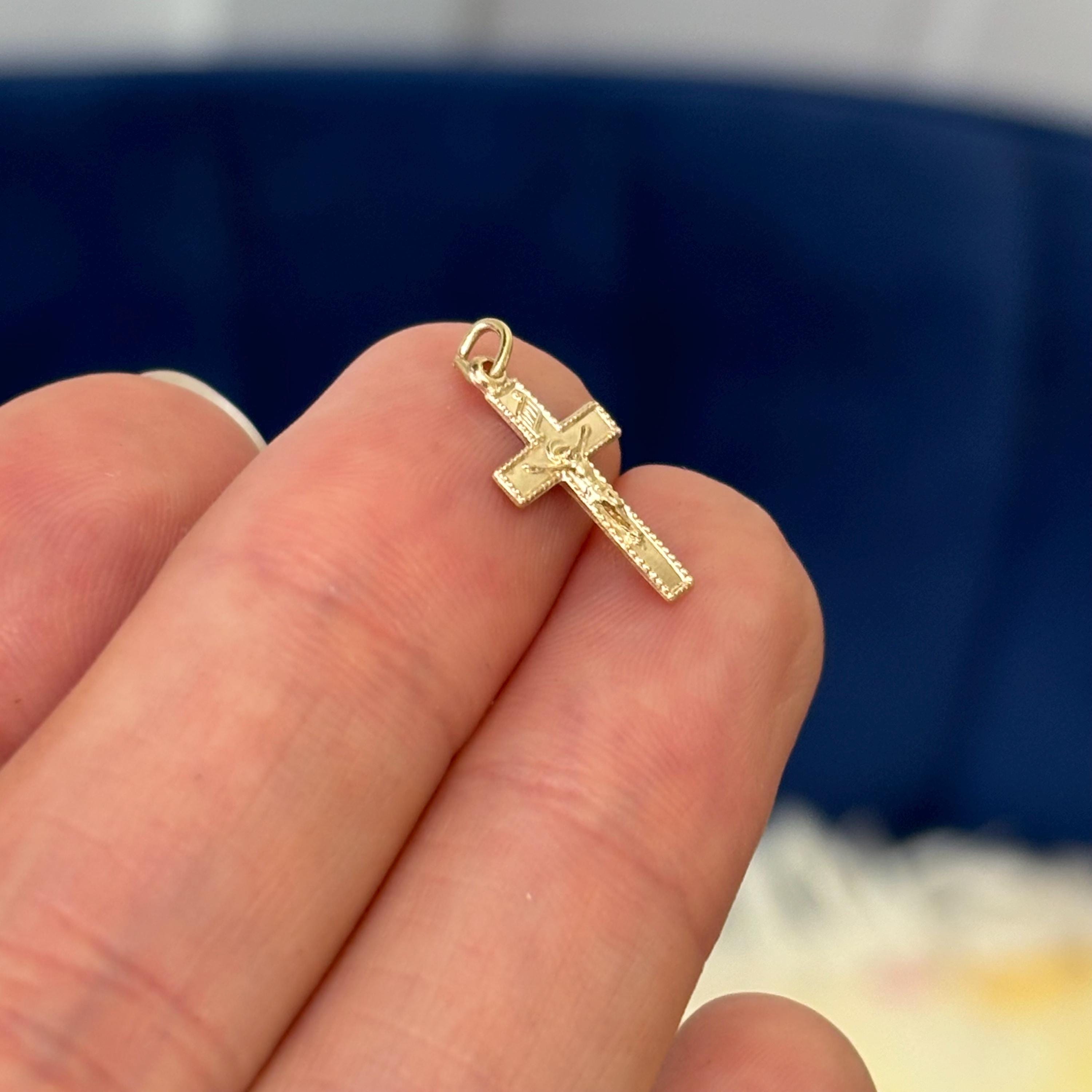 14k Gold Youth Crucifix Cross Charm Pendant Mini
