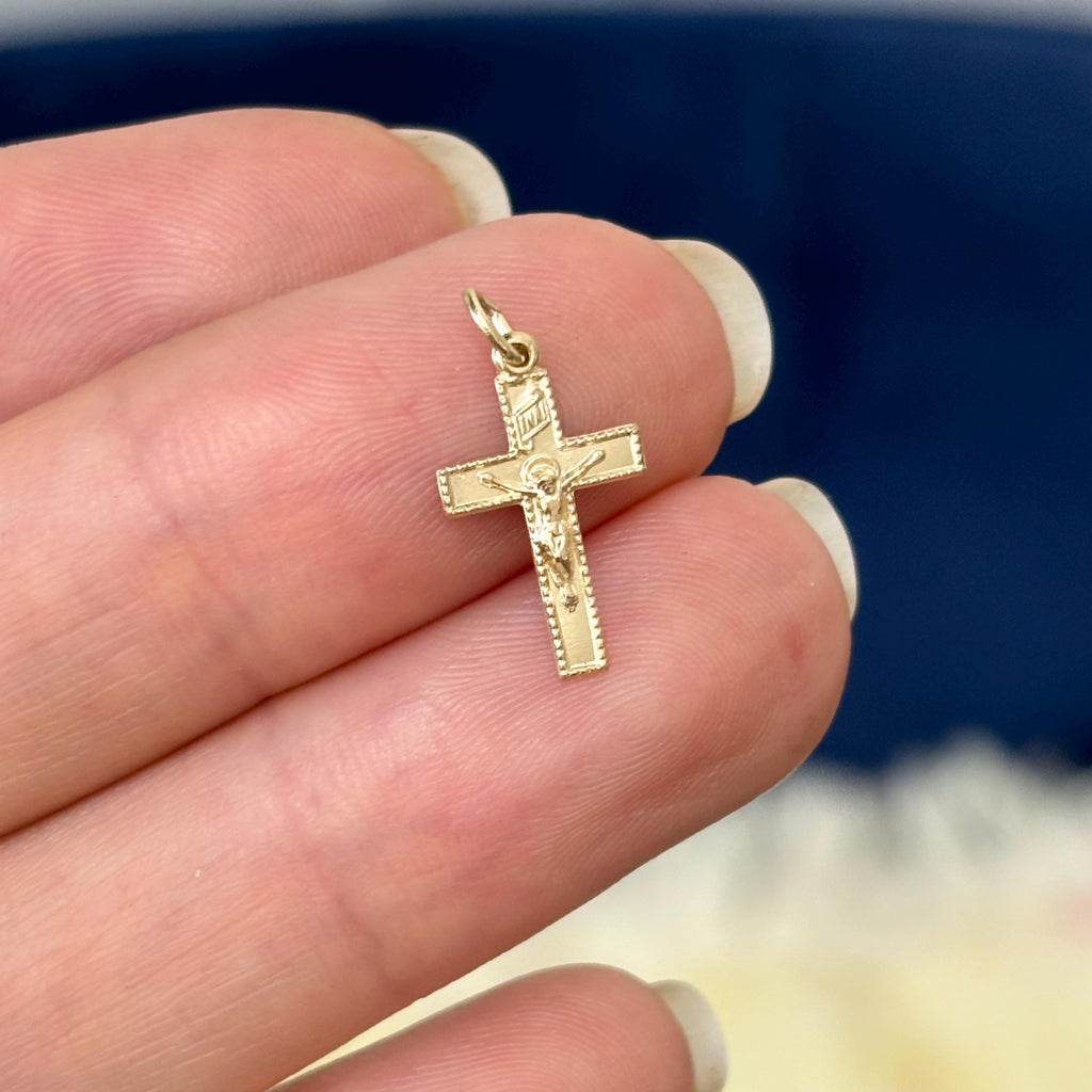 14k Gold Youth Crucifix Cross Charm Pendant Mini