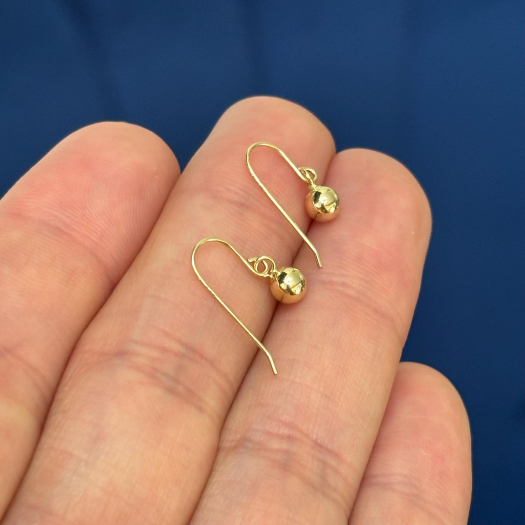 14K Yellow Gold 4mm Bead Ball Dangle Earrings