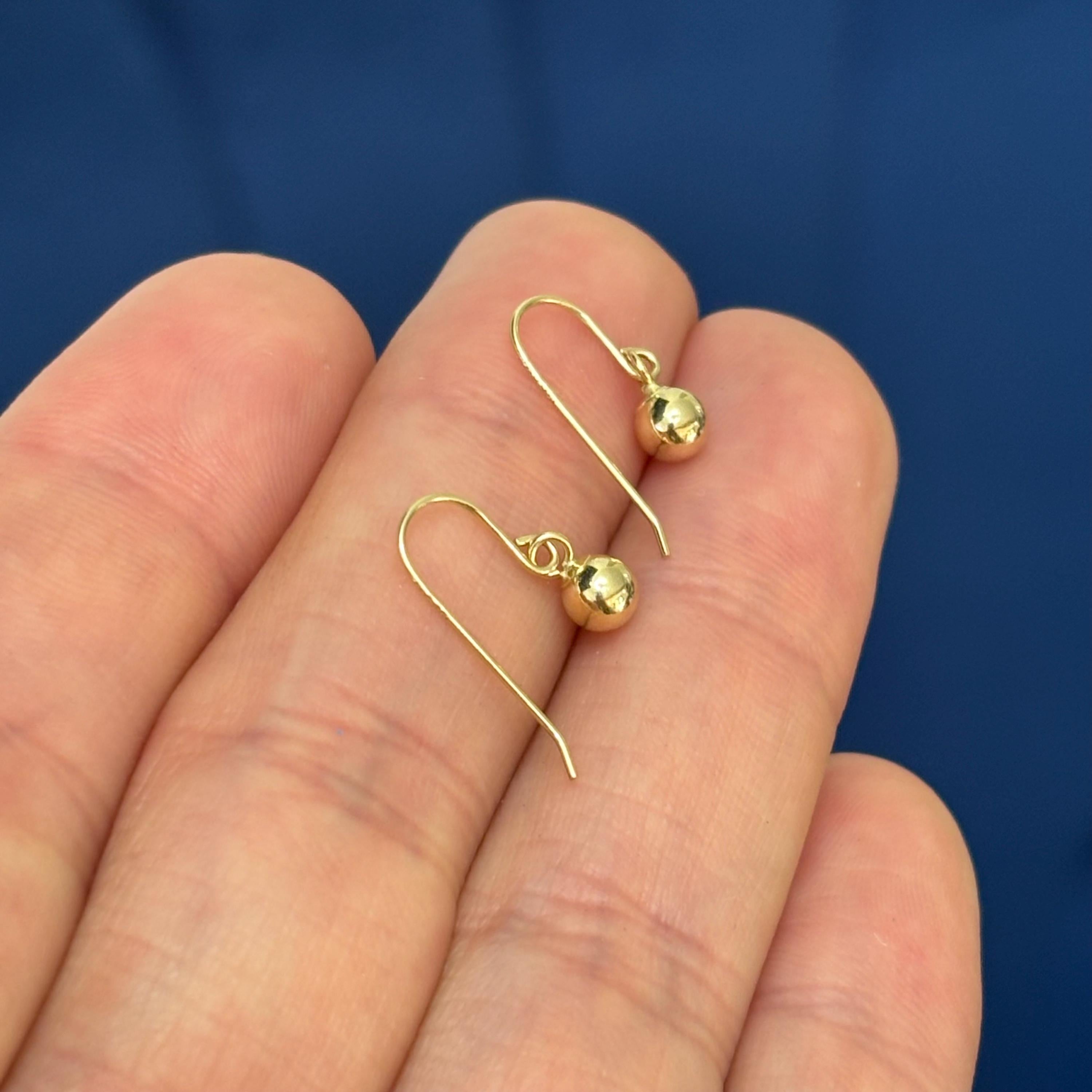 14K Yellow Gold 4mm Bead Ball Dangle Earrings