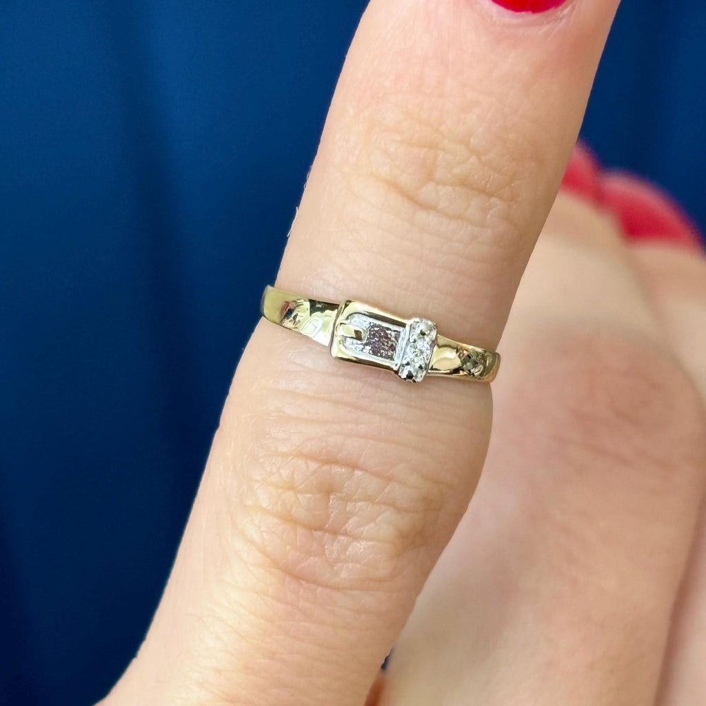 14k Gold and Diamond Buckle Open Band Toe Ring