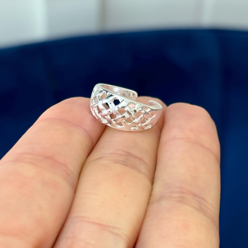 Sterling Silver Lattice Weave Open-design Toe Ring