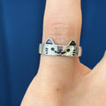 Sterling Silver Cat with Paw Print Adjustable Ring