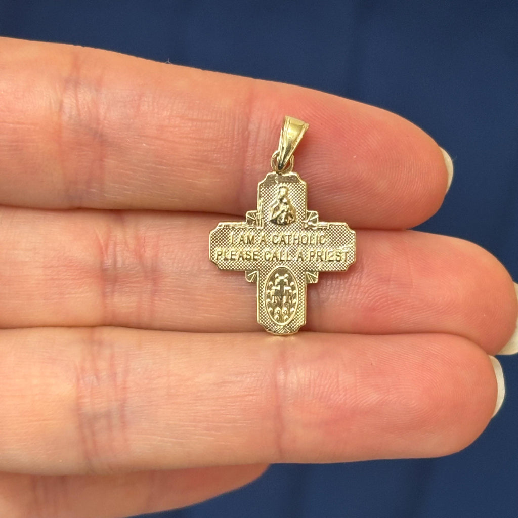 10k Gold Four Way Medal Cross Charm Pendant