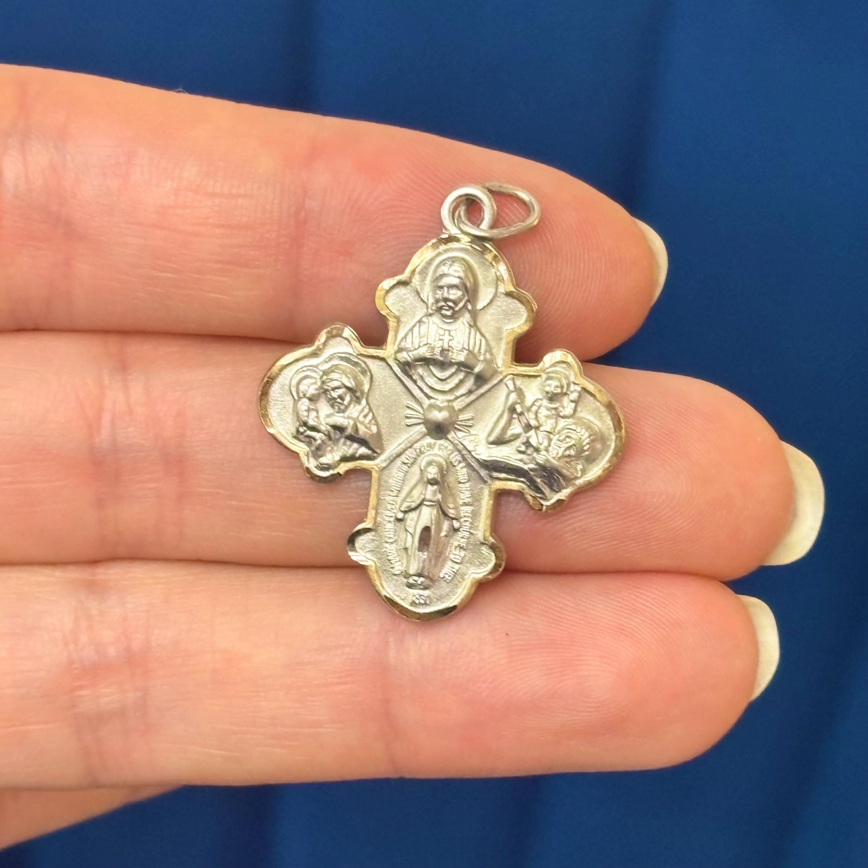 Sterling Silver Platinum-plated Four Way Medal Cross Charm Pendant