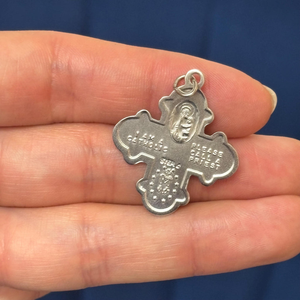 Sterling Silver Platinum-plated Four Way Medal Cross Charm Pendant