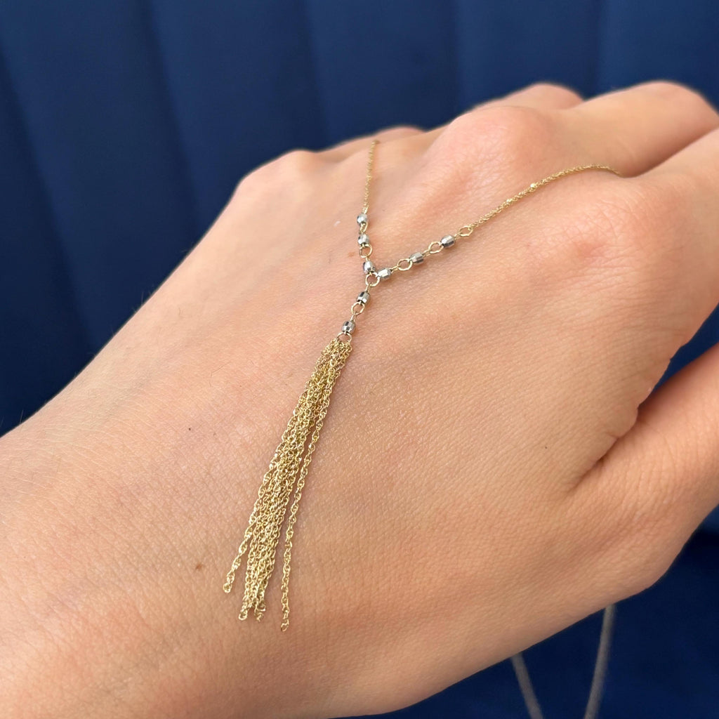 10k Two-tone Rope Chain with White Beads and Rope Dangles Necklace