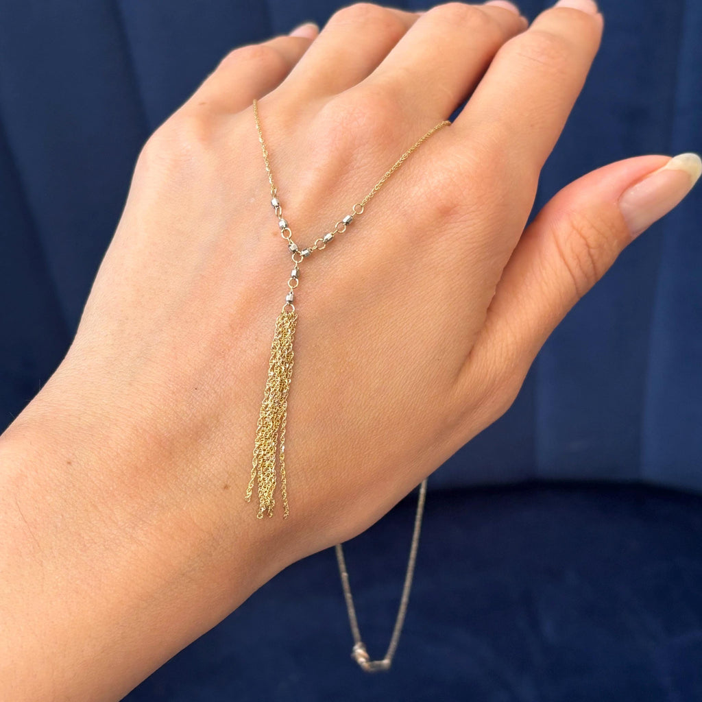 10k Two-tone Rope Chain with White Beads and Rope Dangles Necklace