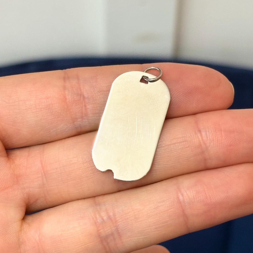 Sterling Silver Engravable Rhodium-plated Dog Tag Polished Front Satin Back Charm Pendant
