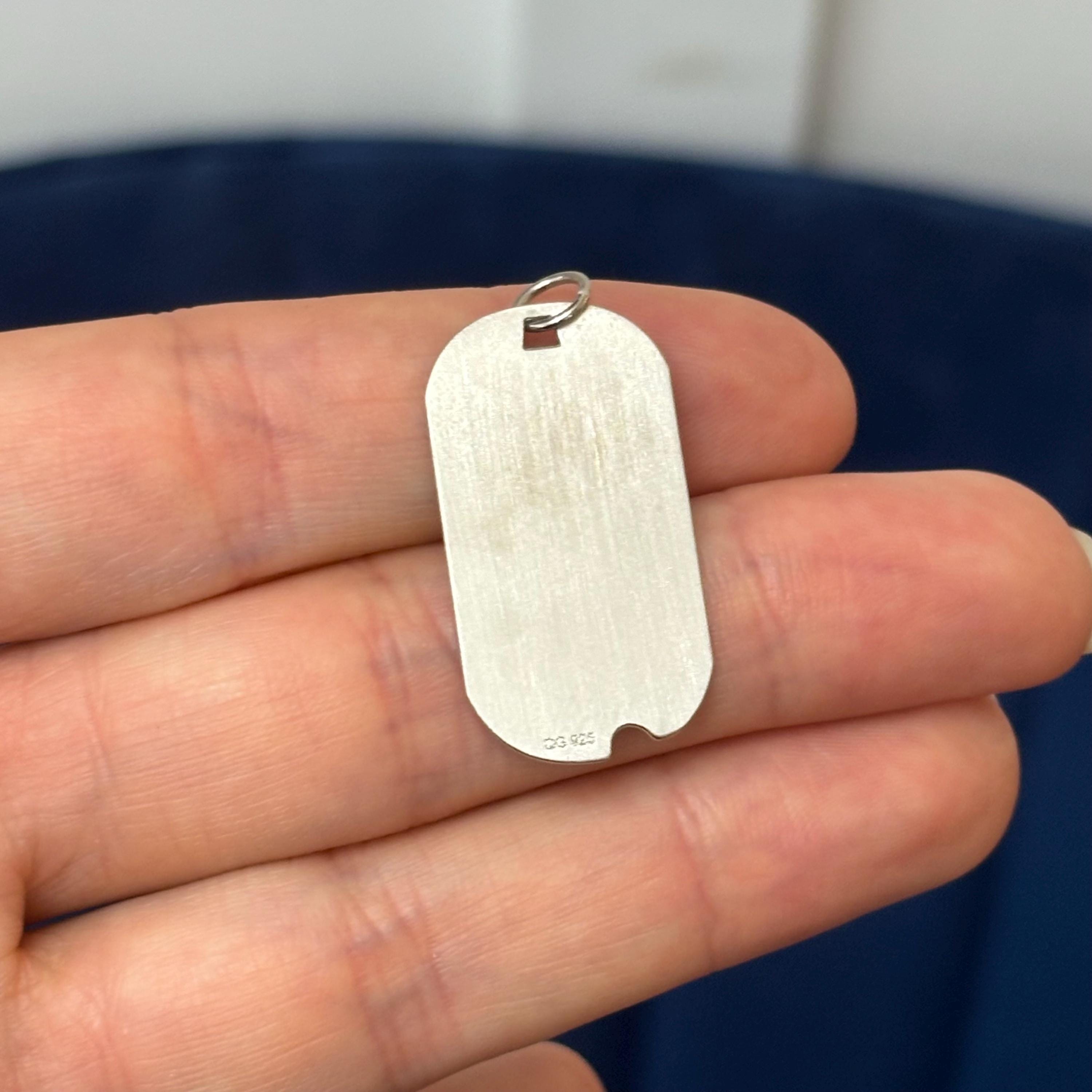 Sterling Silver Engravable Rhodium-plated Dog Tag Polished Front Satin Back Charm Pendant