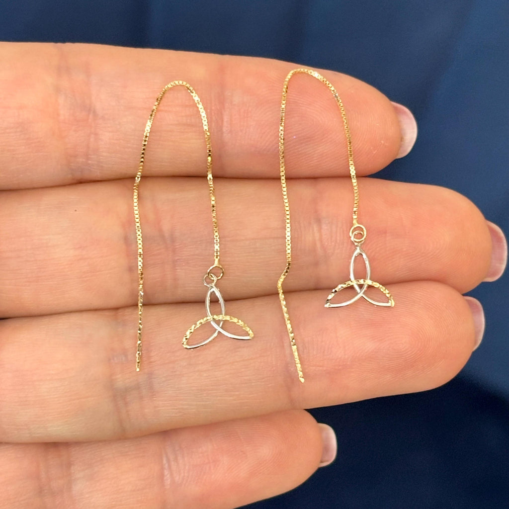 14k Two-tone Gold and Rhodium Diamond-cut Celtic Knot with Box Chain Threader Earrings