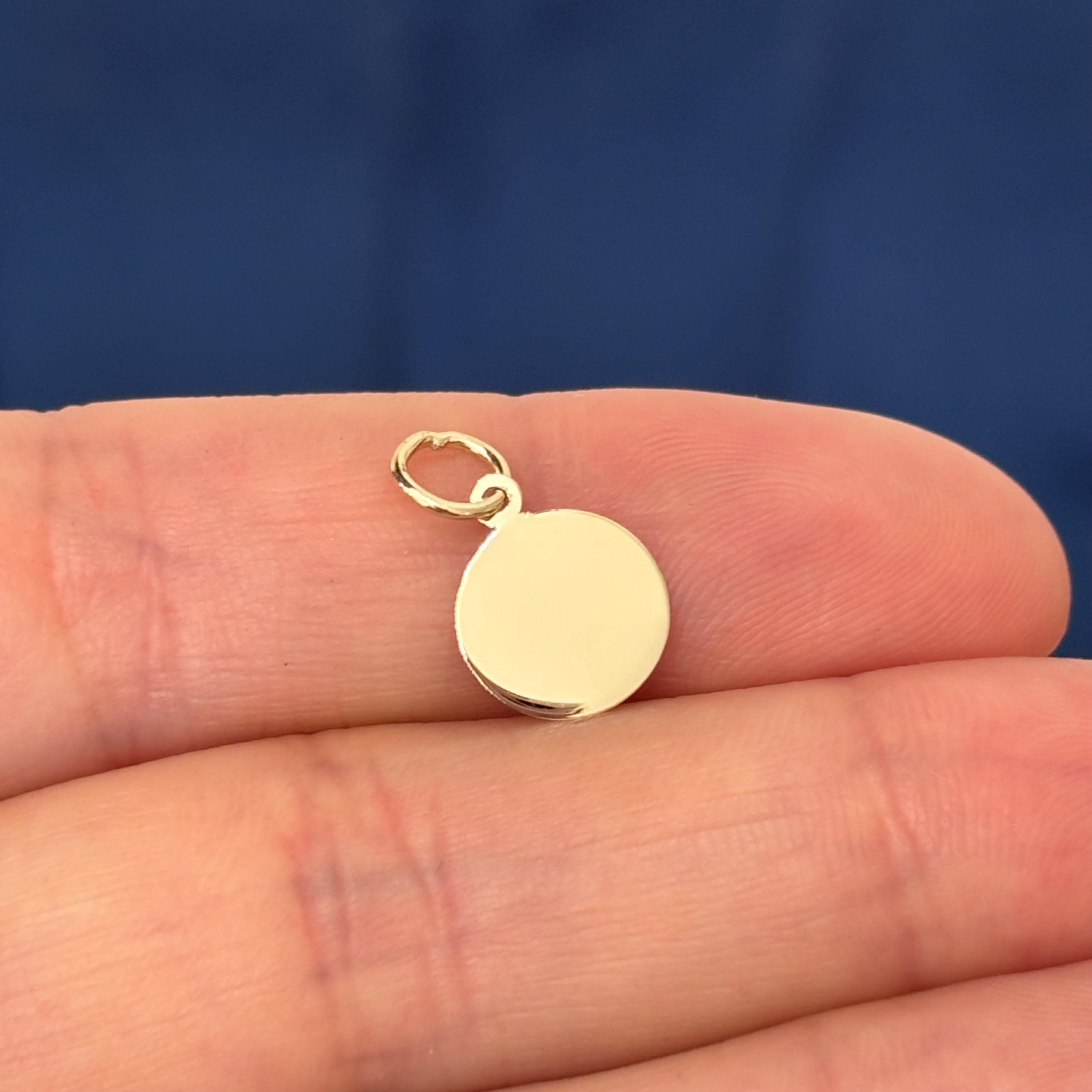 Custom Engraving “T” 10K Plain Engraveable Disc Charm Pendant Small Mini 11.5mm .018”