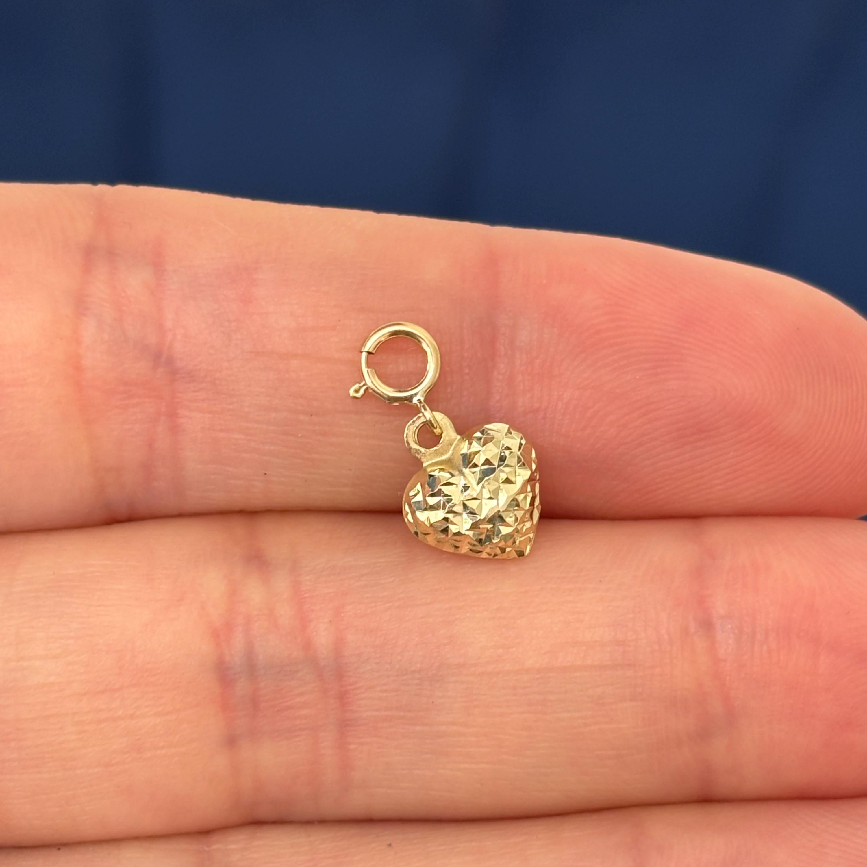 14K Gold Diamond-cut Heart Charm Pendant with Spring Ring Clasp