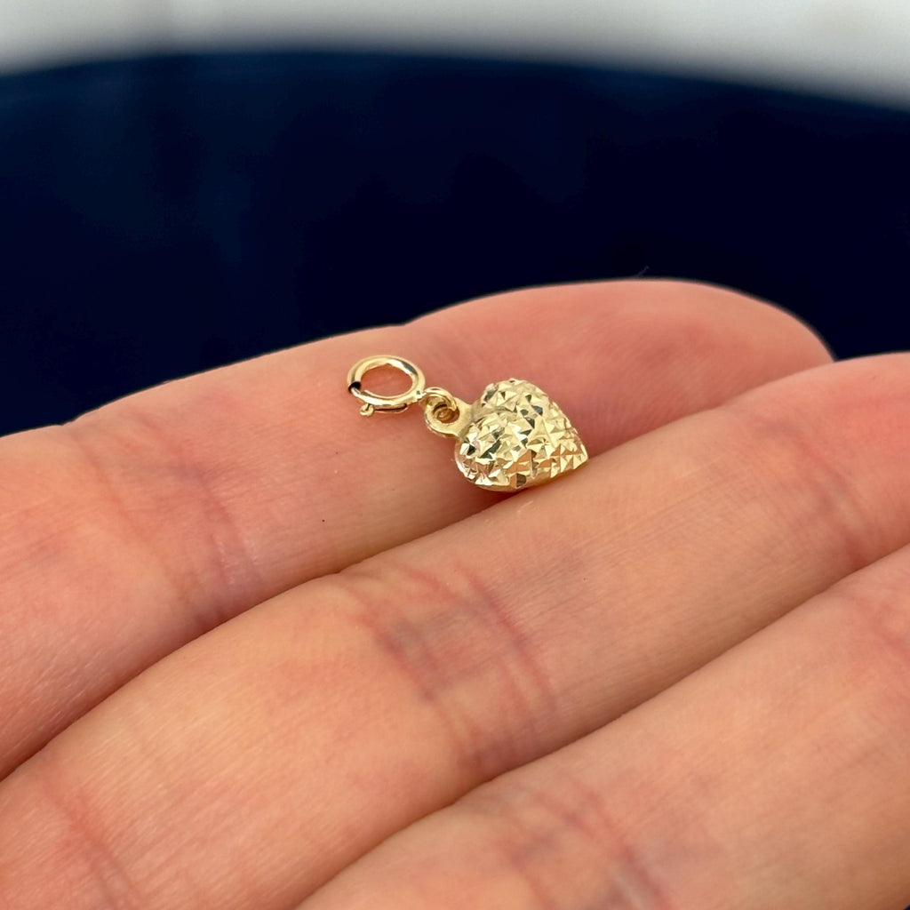 14K Gold Diamond-cut Heart Charm Pendant with Spring Ring Clasp