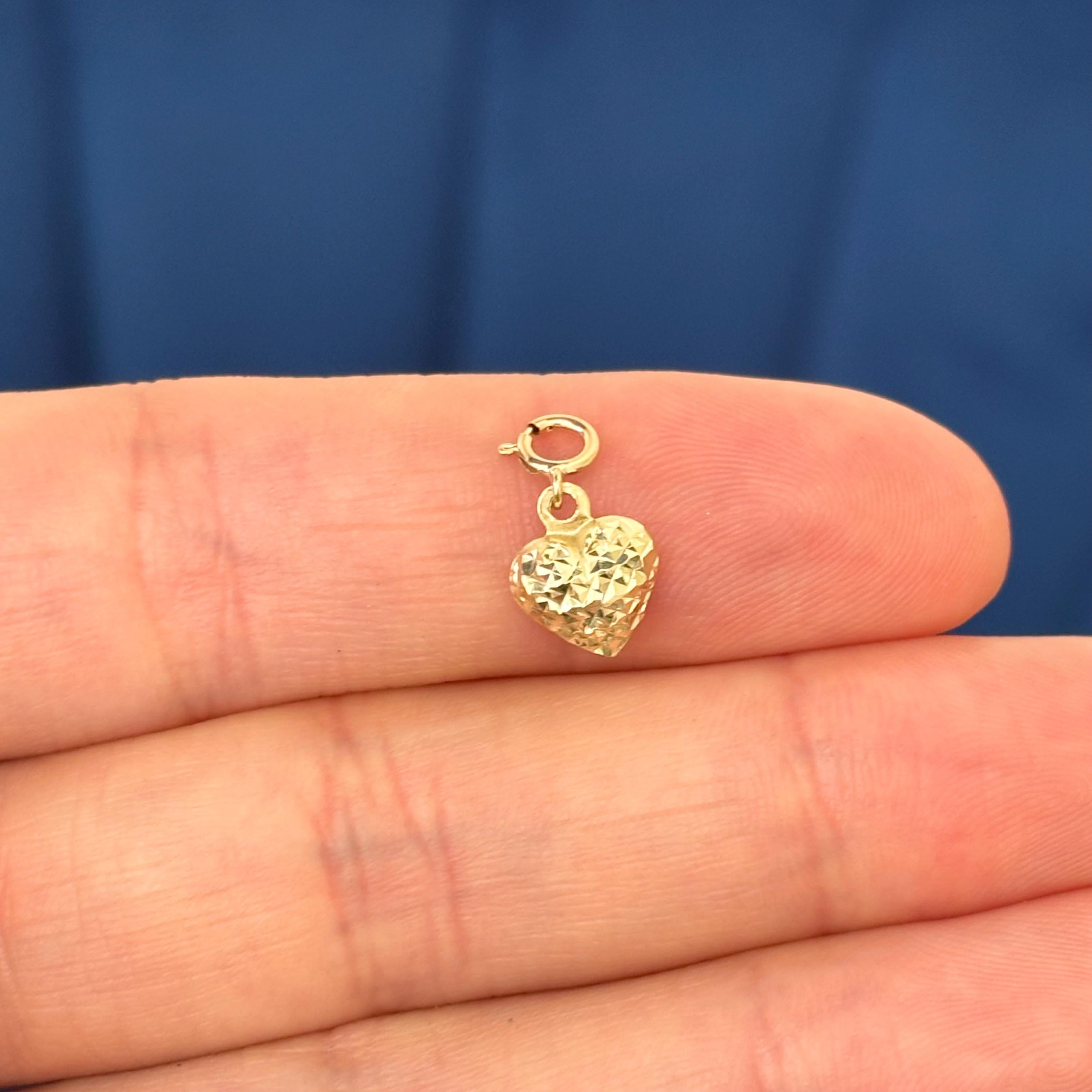 14K Gold Diamond-cut Heart Charm Pendant with Spring Ring Clasp