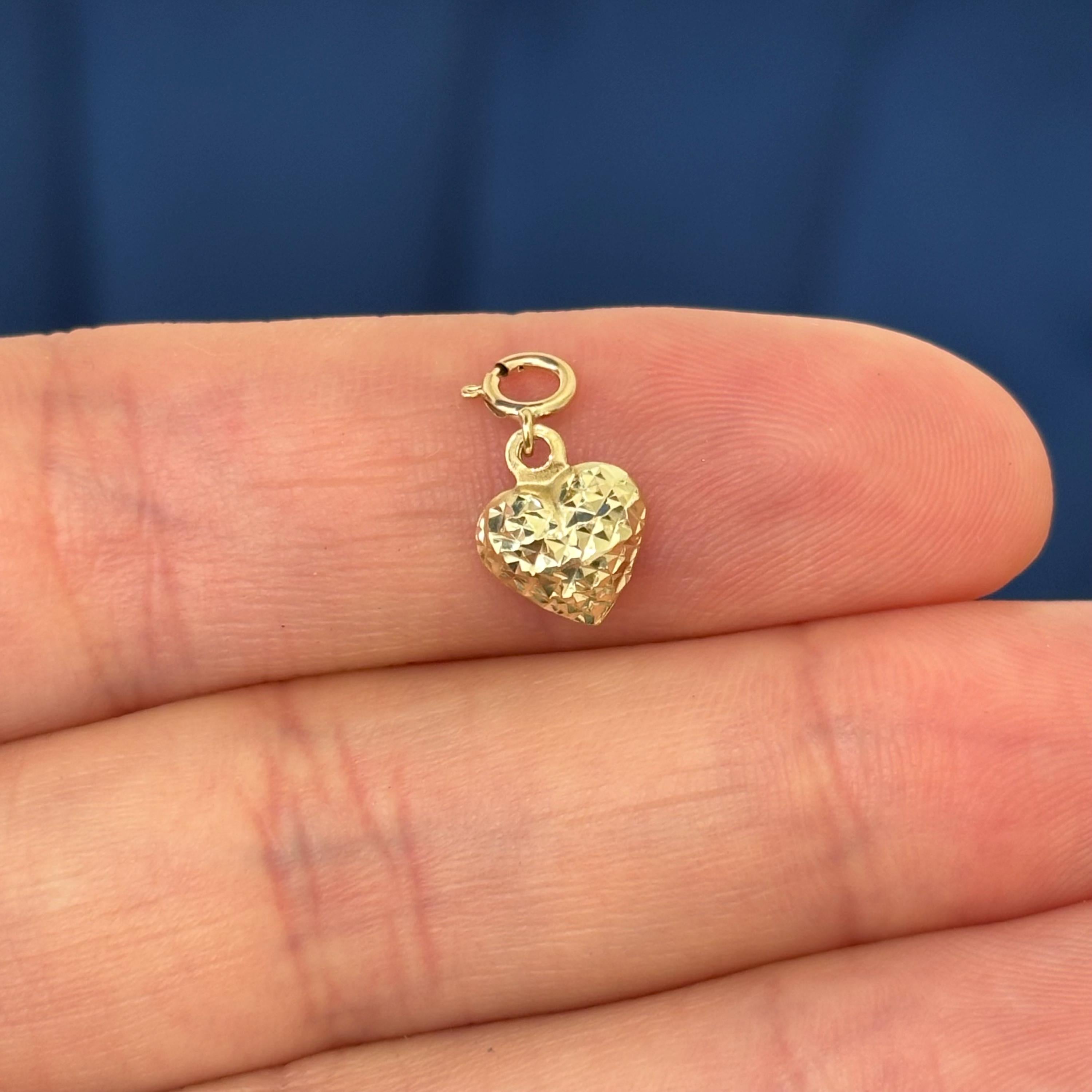 14K Gold Diamond-cut Heart Charm Pendant with Spring Ring Clasp