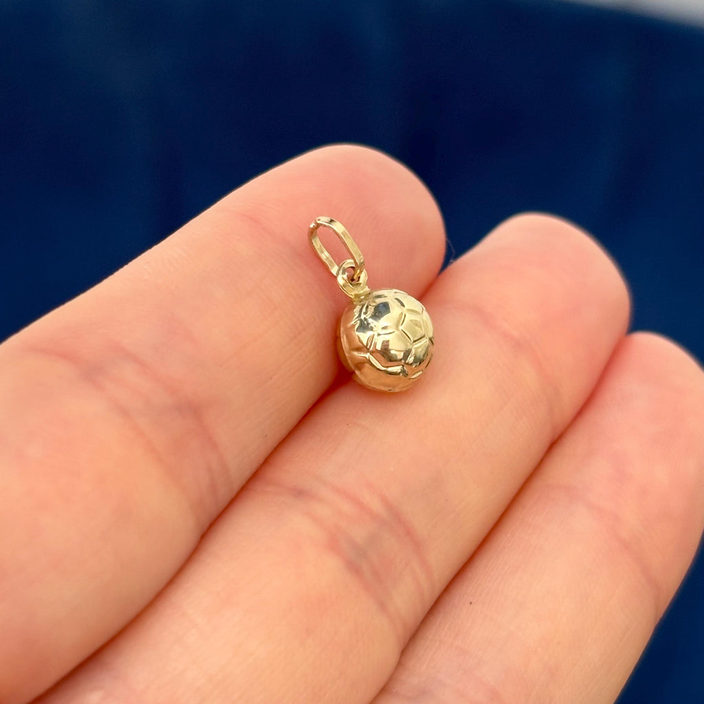 14k Gold 3D Small Soccer Ball Pendant Tiny Charm