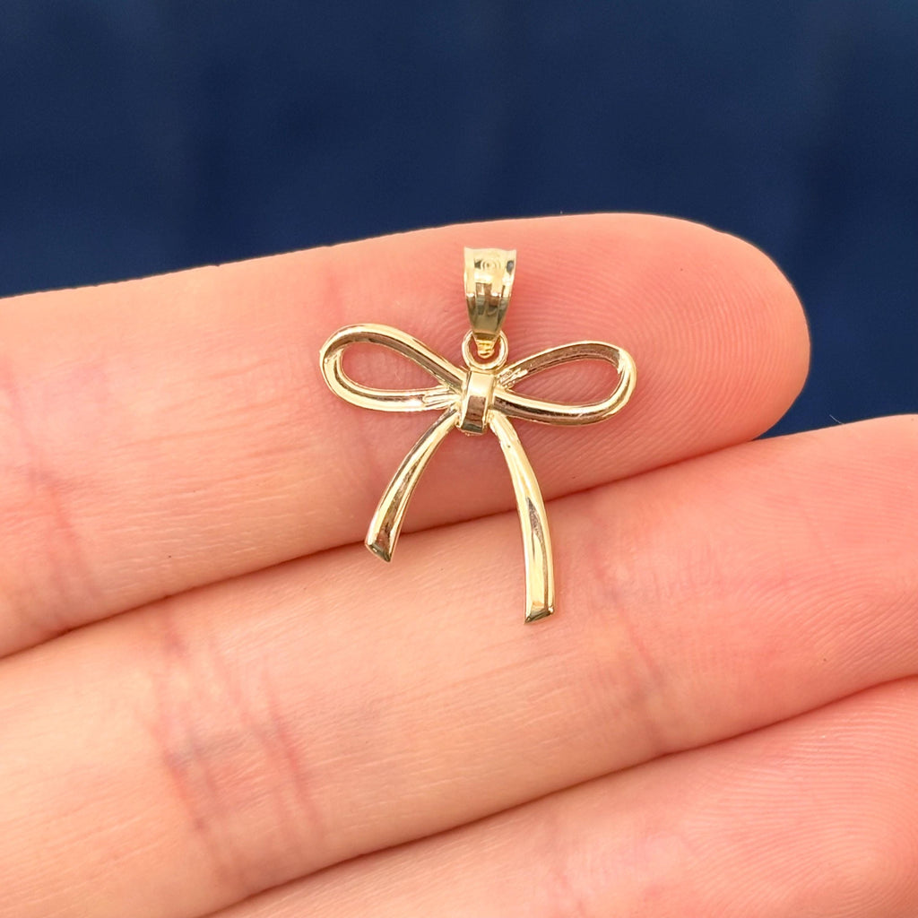 14K Gold Tiny Ribbon Bow Charm Pendant