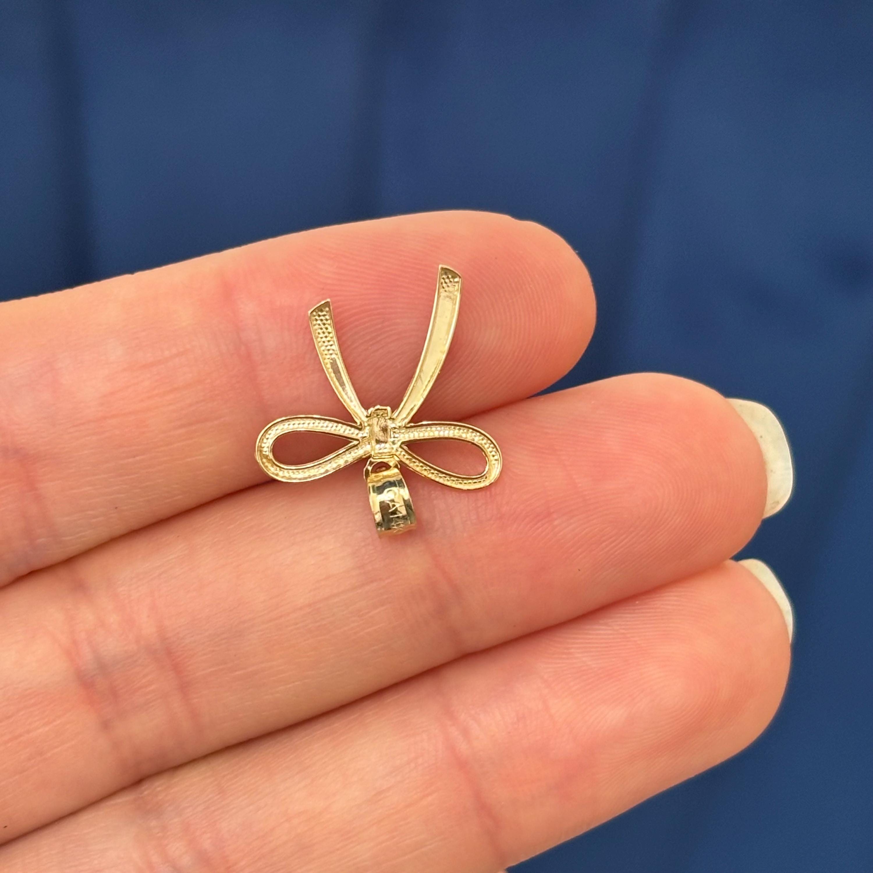 14K Gold Tiny Ribbon Bow Charm Pendant