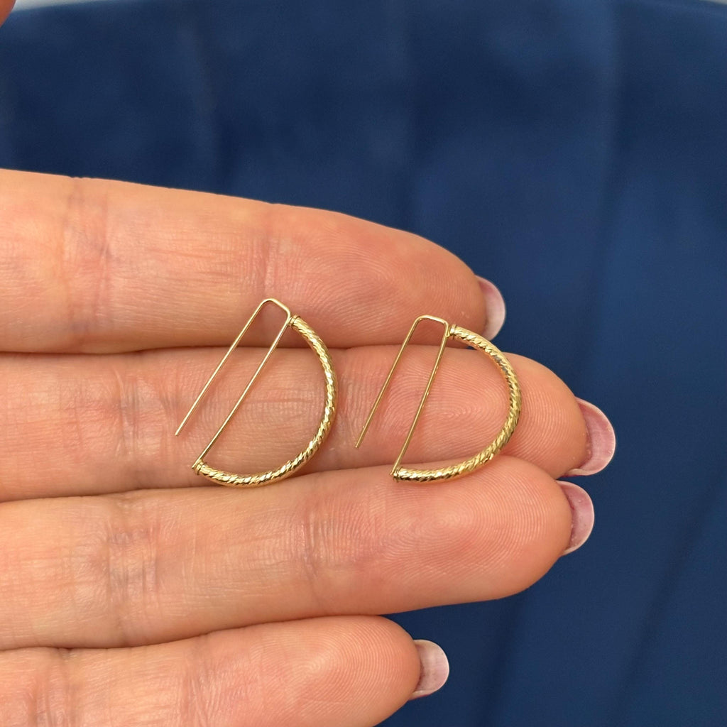 14k Half Circle Diamond-cut Threader Earrings
