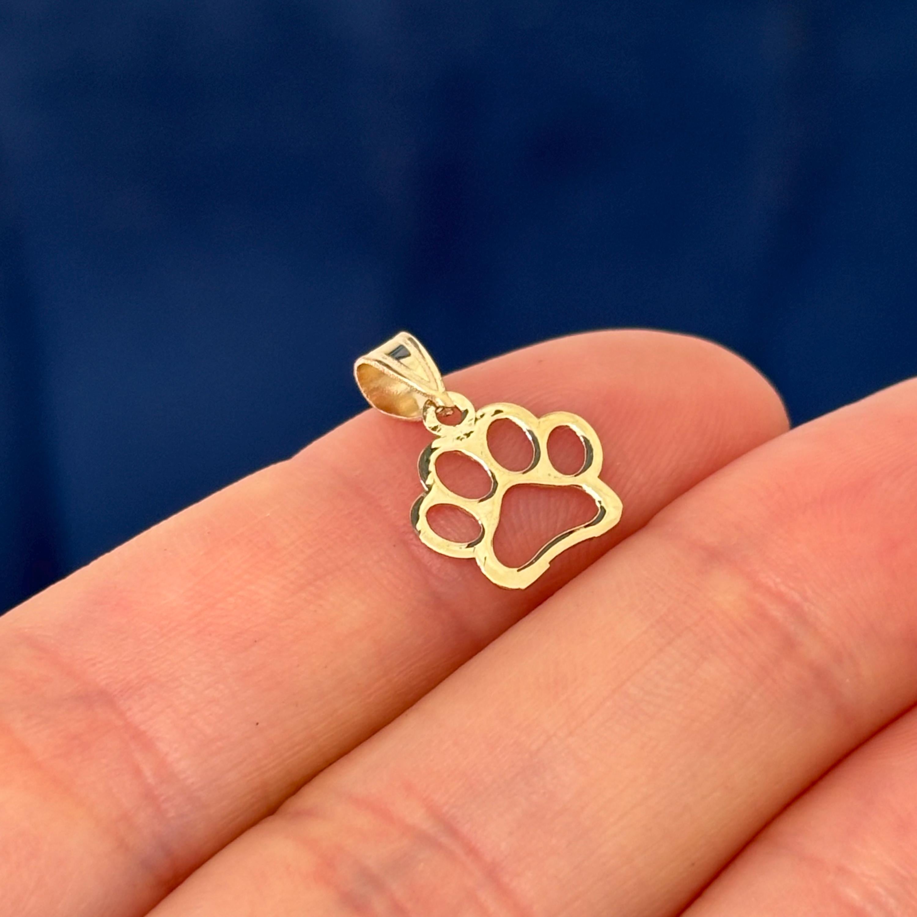 14K Yellow Gold Tiny Cut-out Dog Paw Charm Pendant