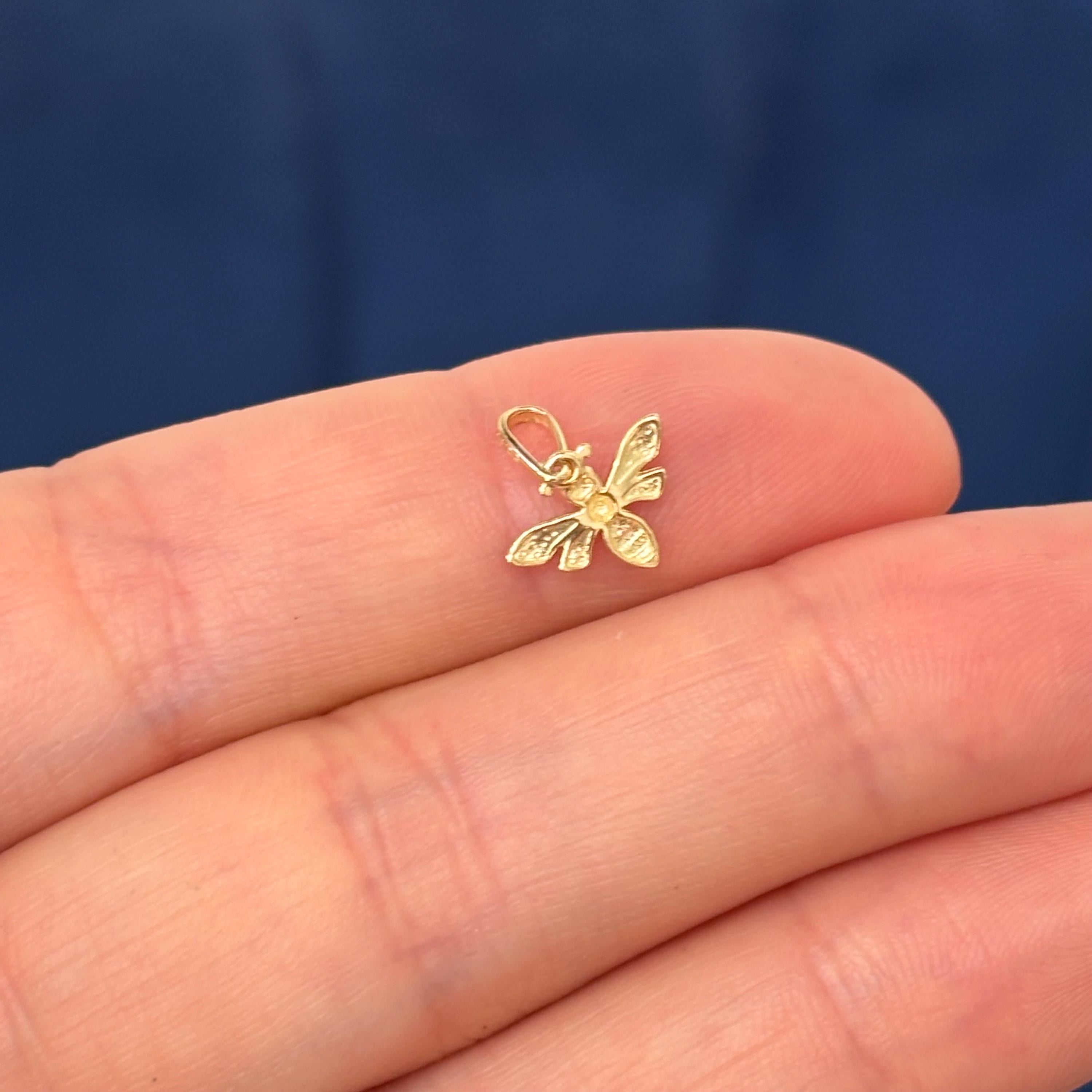 14K Yellow Gold Honey Bee Bug Detailed Charm Pendant