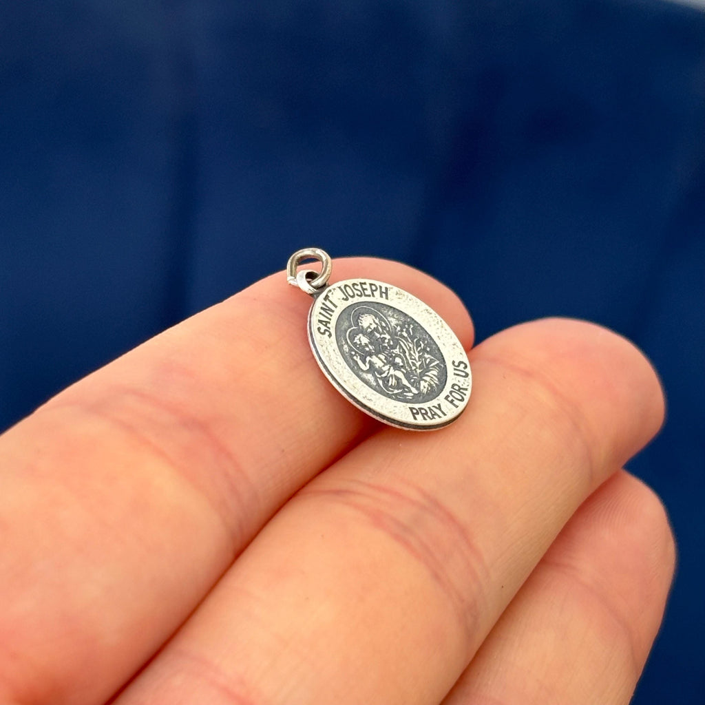 Sterling Silver Antiqued St Joseph Medal Round Medal Pendant
