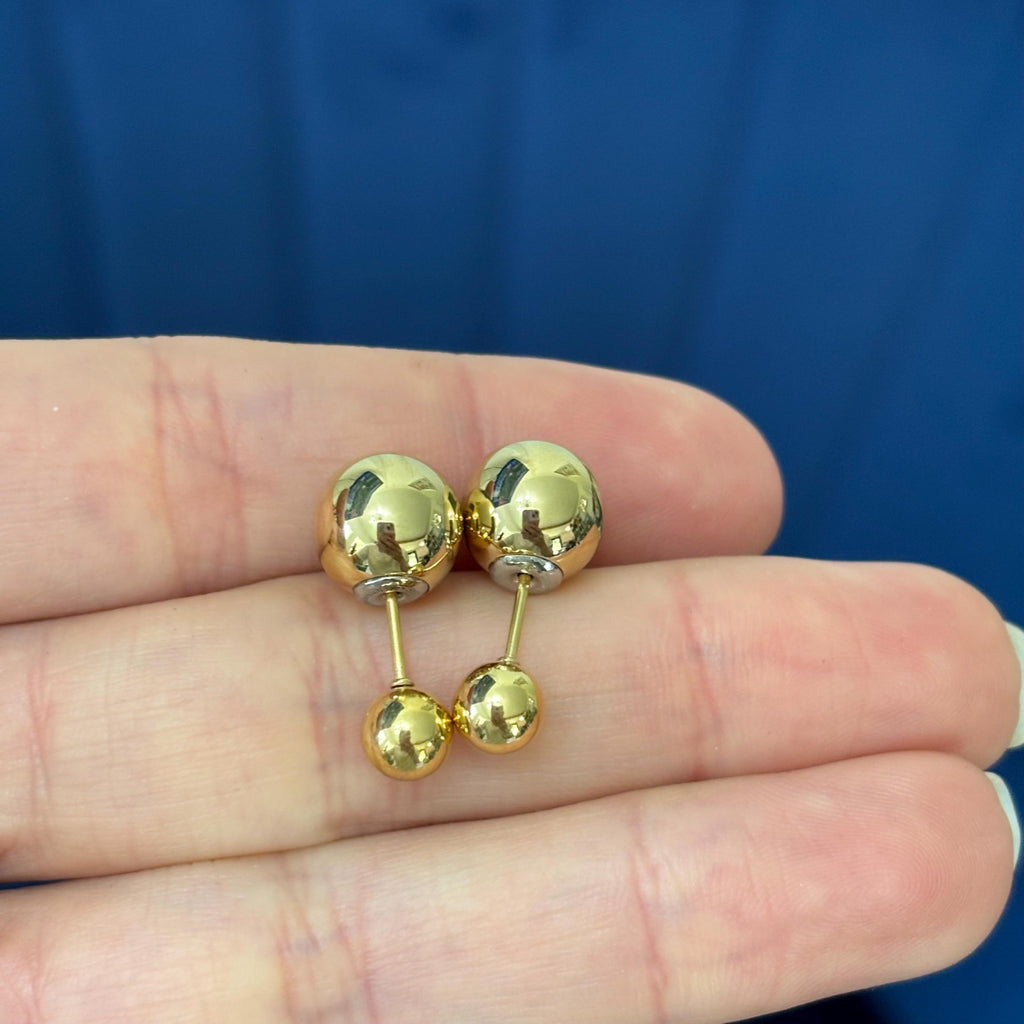 Stainless Steel Polished Yellow IP-plated Reversible Ball Post Earrings