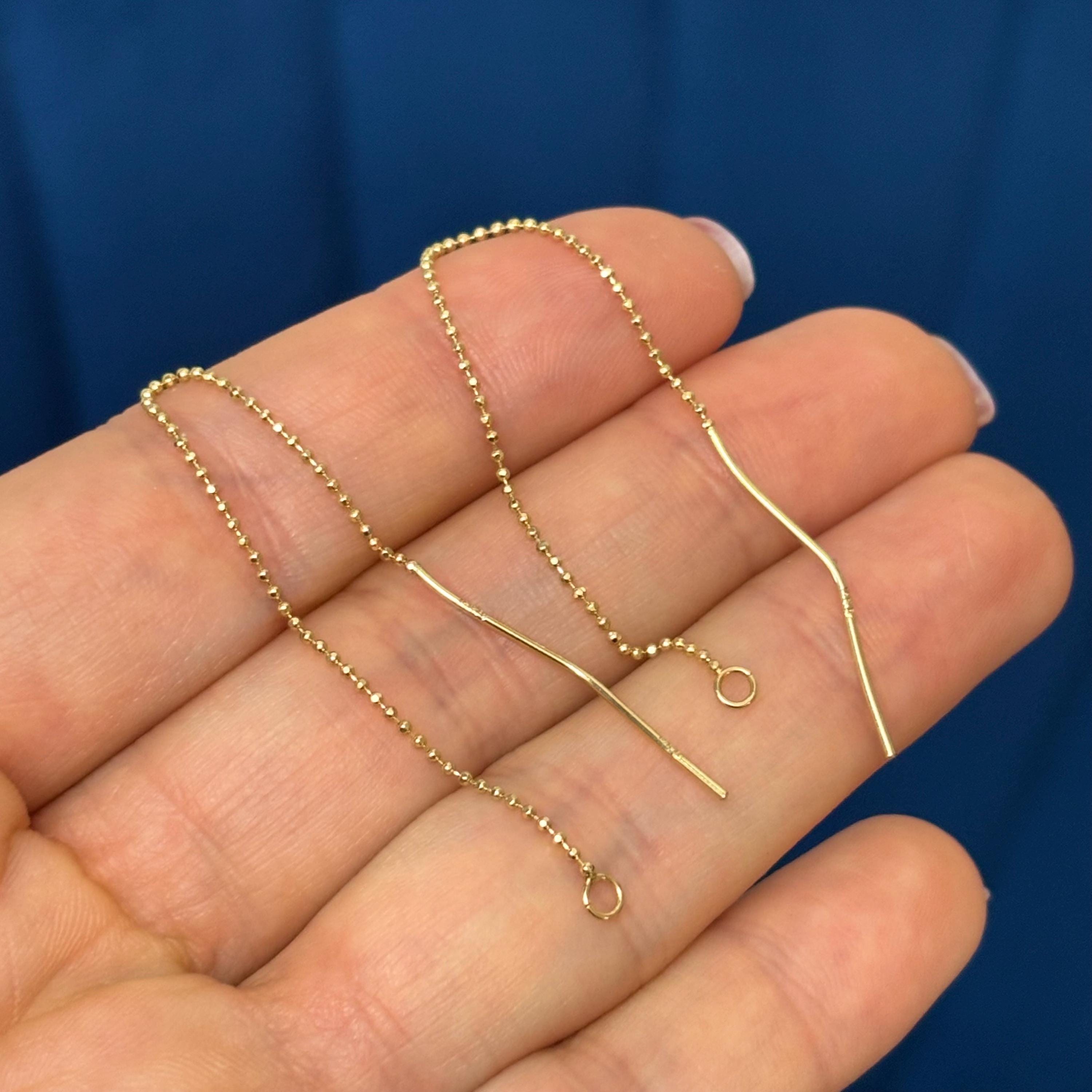 14k Pair of Threader Earring Wire Components with Open Ring to Add Charm