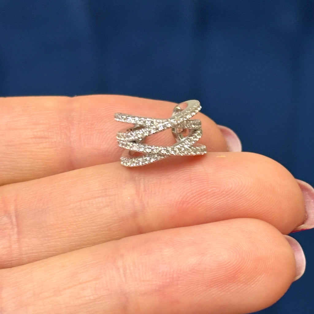 Sterling Silver and CZ Cubic Zirconia Double “X” Non-pierced Single Cuff Earring