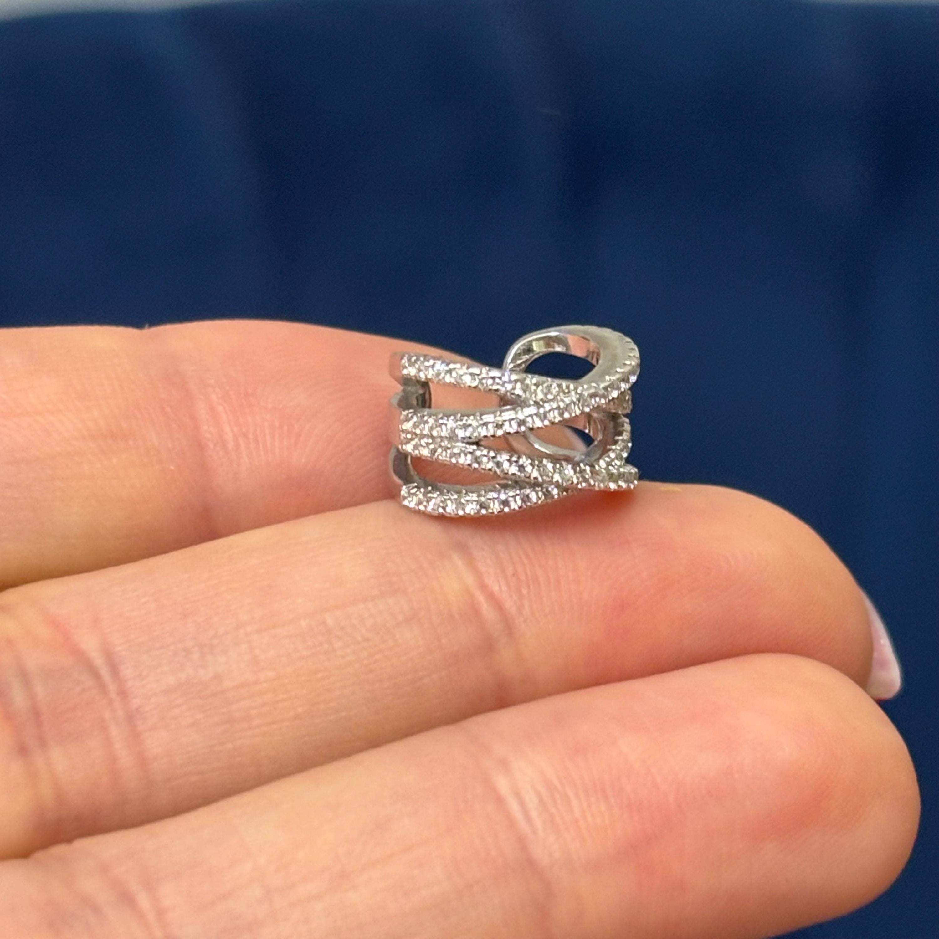 Sterling Silver and CZ Cubic Zirconia Double “X” Non-pierced Single Cuff Earring