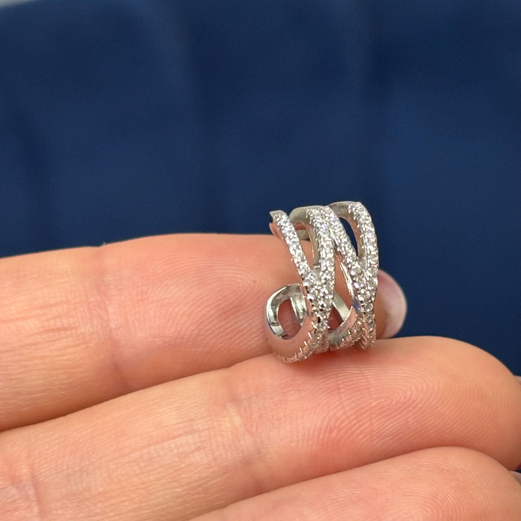 Sterling Silver and CZ Cubic Zirconia Double “X” Non-pierced Single Cuff Earring