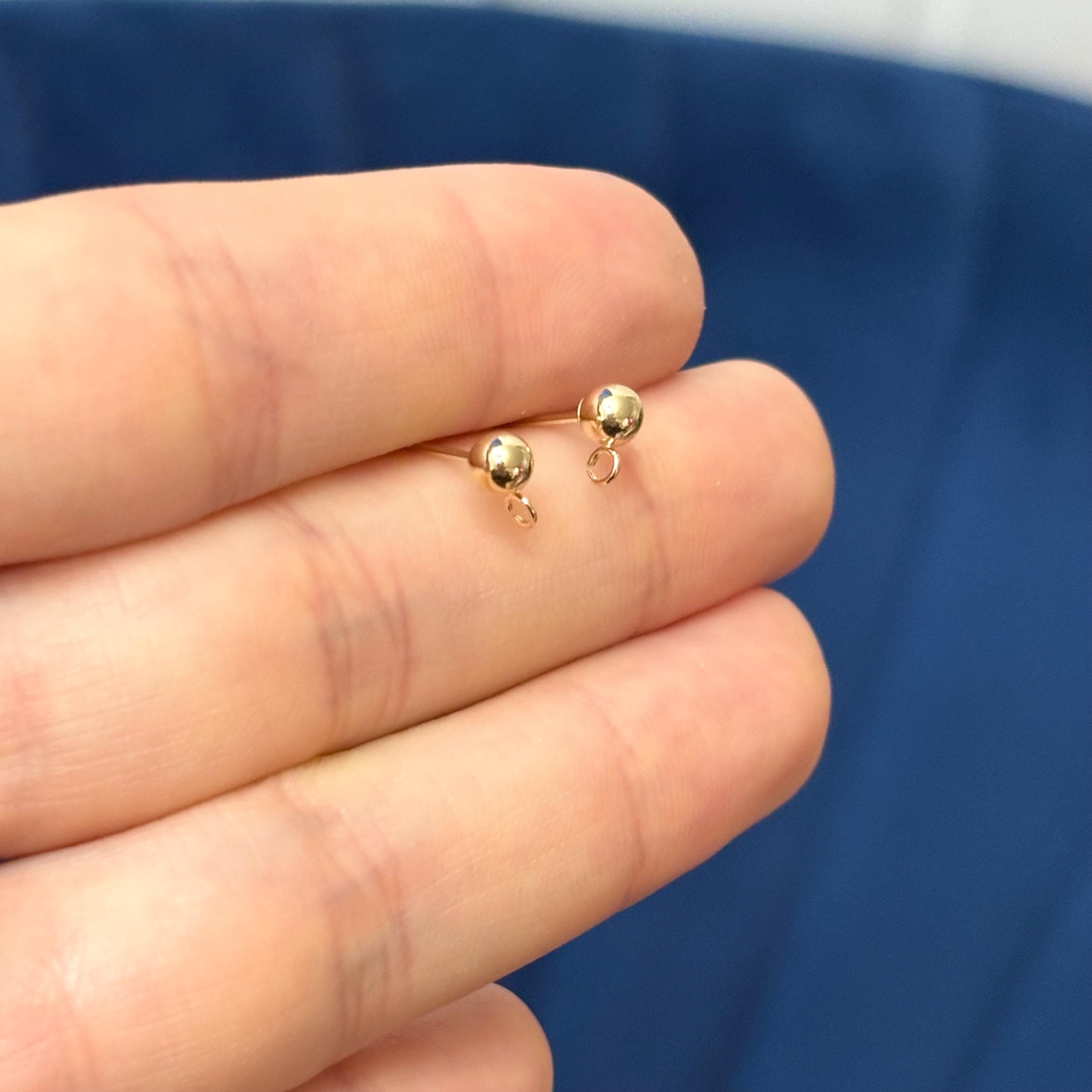 14k Yellow Gold 4mm Ball and Post Earring Tops with Open Ring