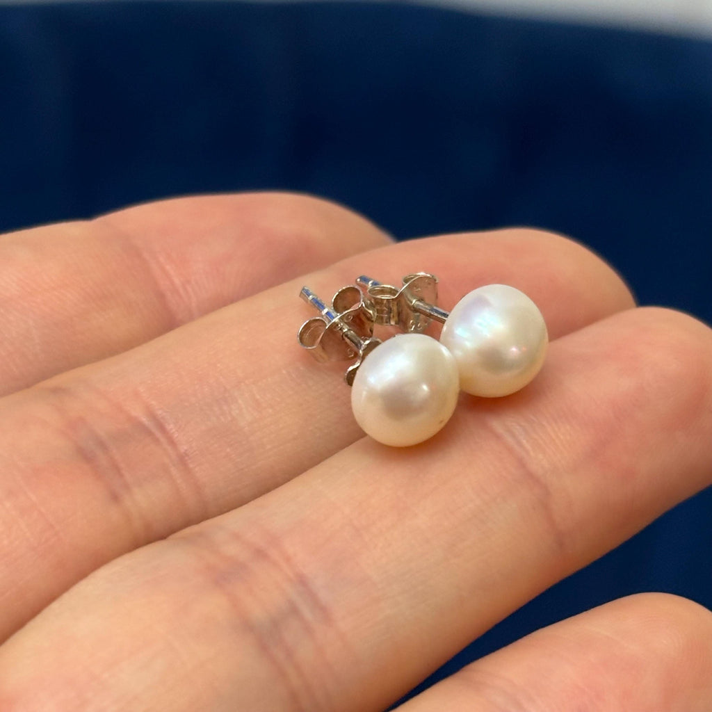 Sterling Silver 8-8.5mm White Freshwater Cultured Pearl Post Earrings